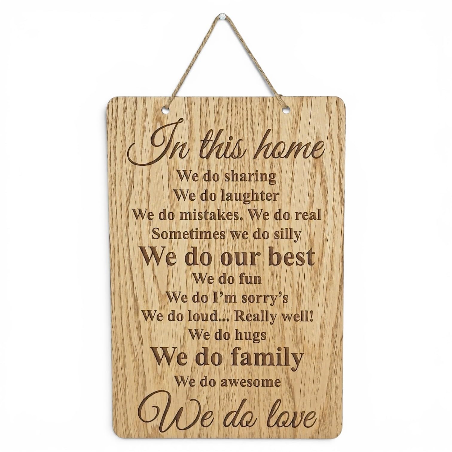 Charlie & Jane In This House We Do LOVE Quote Wall Sign Hanging rustic wooden house shabby chic room plaque gift laser engraved hand made (LARGE)