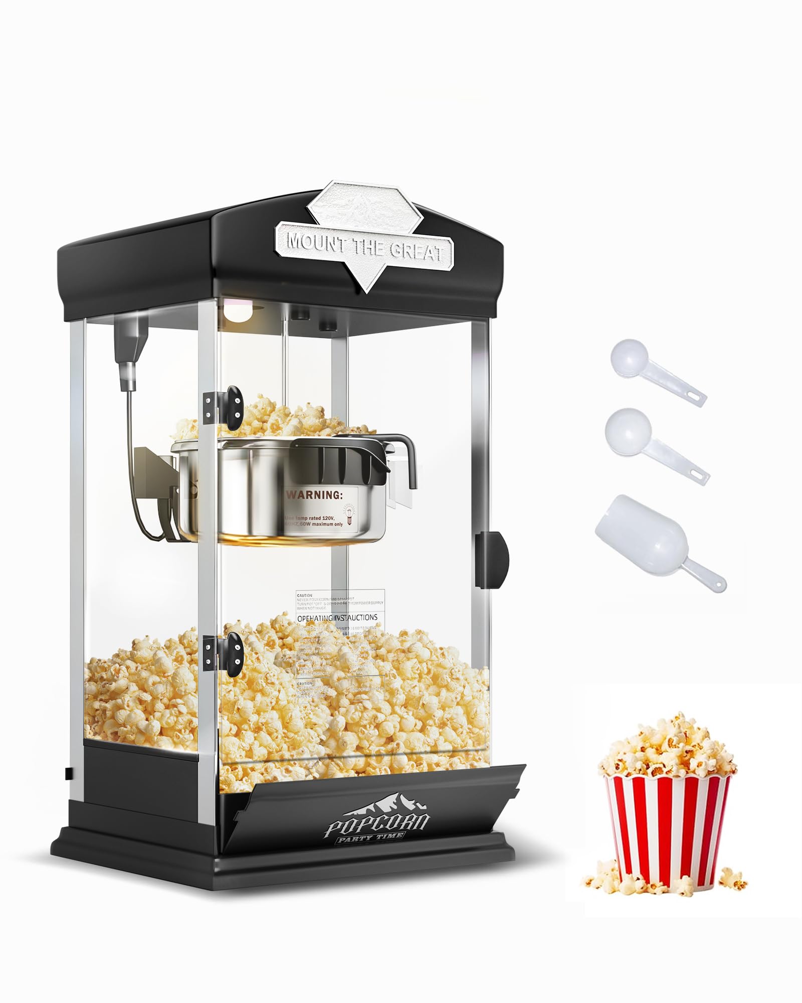 8 Oz Popcorn Machine Maker, Pop Corn Machine, Tabletop Popcorn Machine Makes Up to 32 Cups, Movie Theater Popcorn Popper Machine with Stainless-Steel Kettle for Home Family, 300 W, Black
