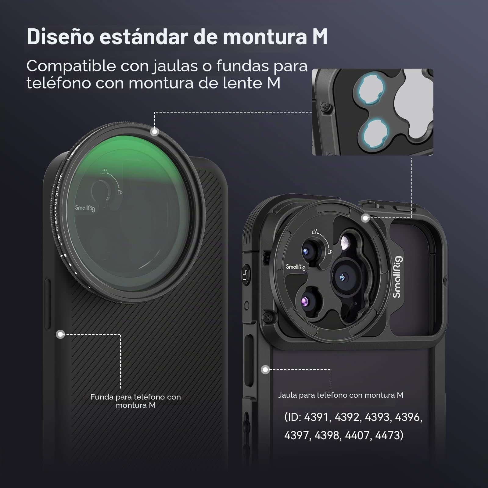 SMALLRIG Kit de Filtros Polarizadores Circulares Magnéticos de 2.047 in para Jaula de Teléfono para iPhone 15 Series, Filtro Polarizador CPL Magnético con Adaptador de Filtro de Montaje M - 4388B