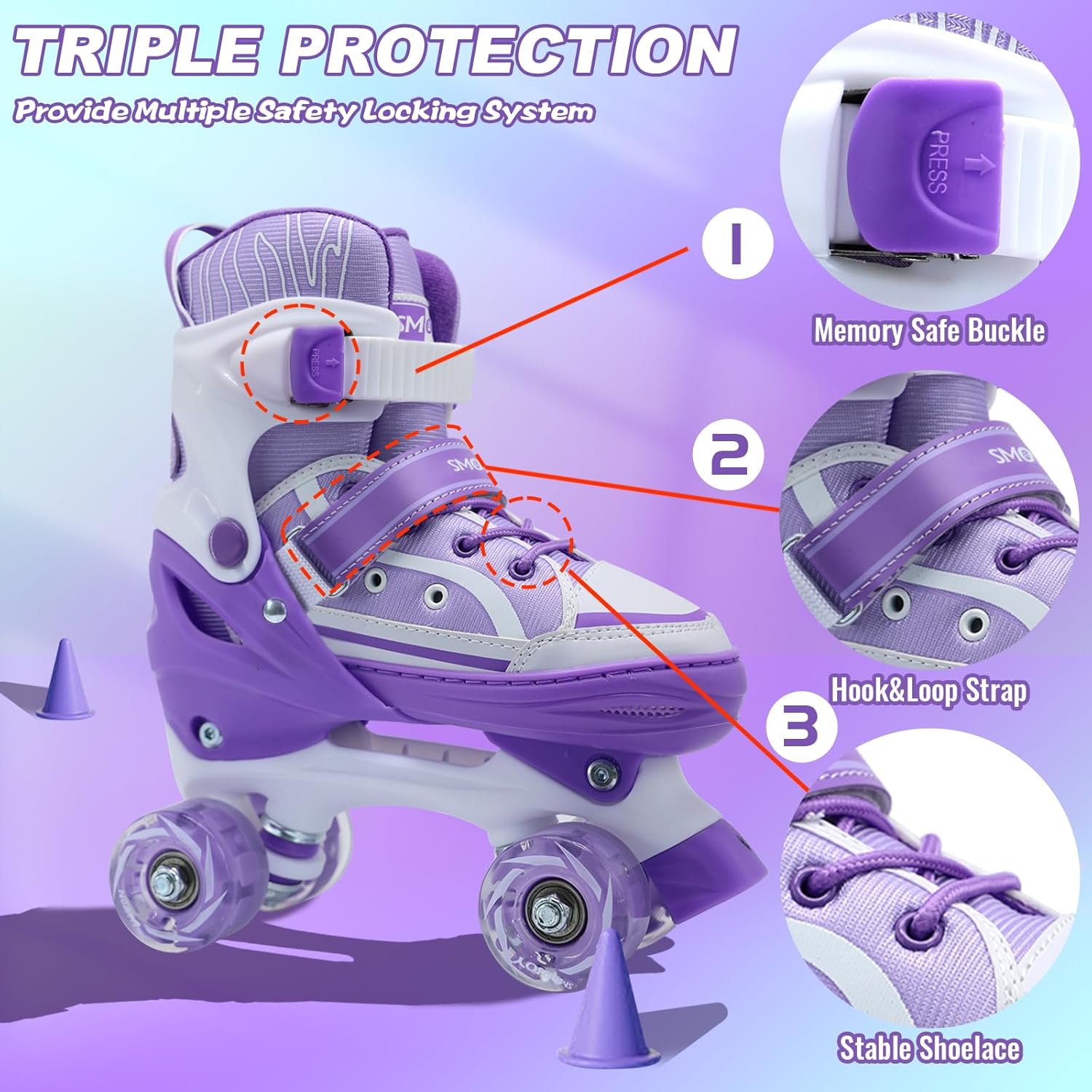 Kids Roller Skates for Boys Girls Youth, Adjustable Light-Up Canvas Quad Skate for Ages 5-8 & 8-12 Beginners' Outdoor Indoor Sports