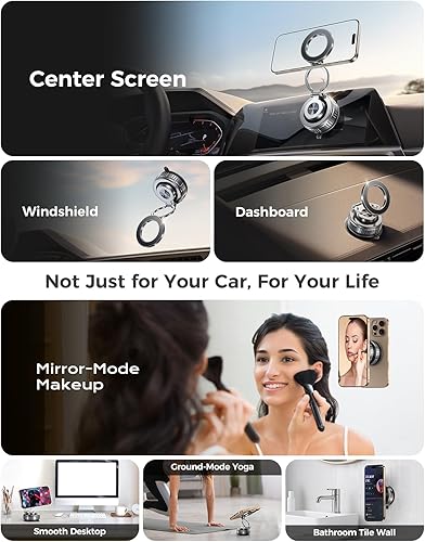 Miniatura 2 de DIMONCOAT Magsafe - Soporte magnético de teléfono para automóvil (succión de 109 libras+2800 gf magnético), soporte de teléfono con ventosa de