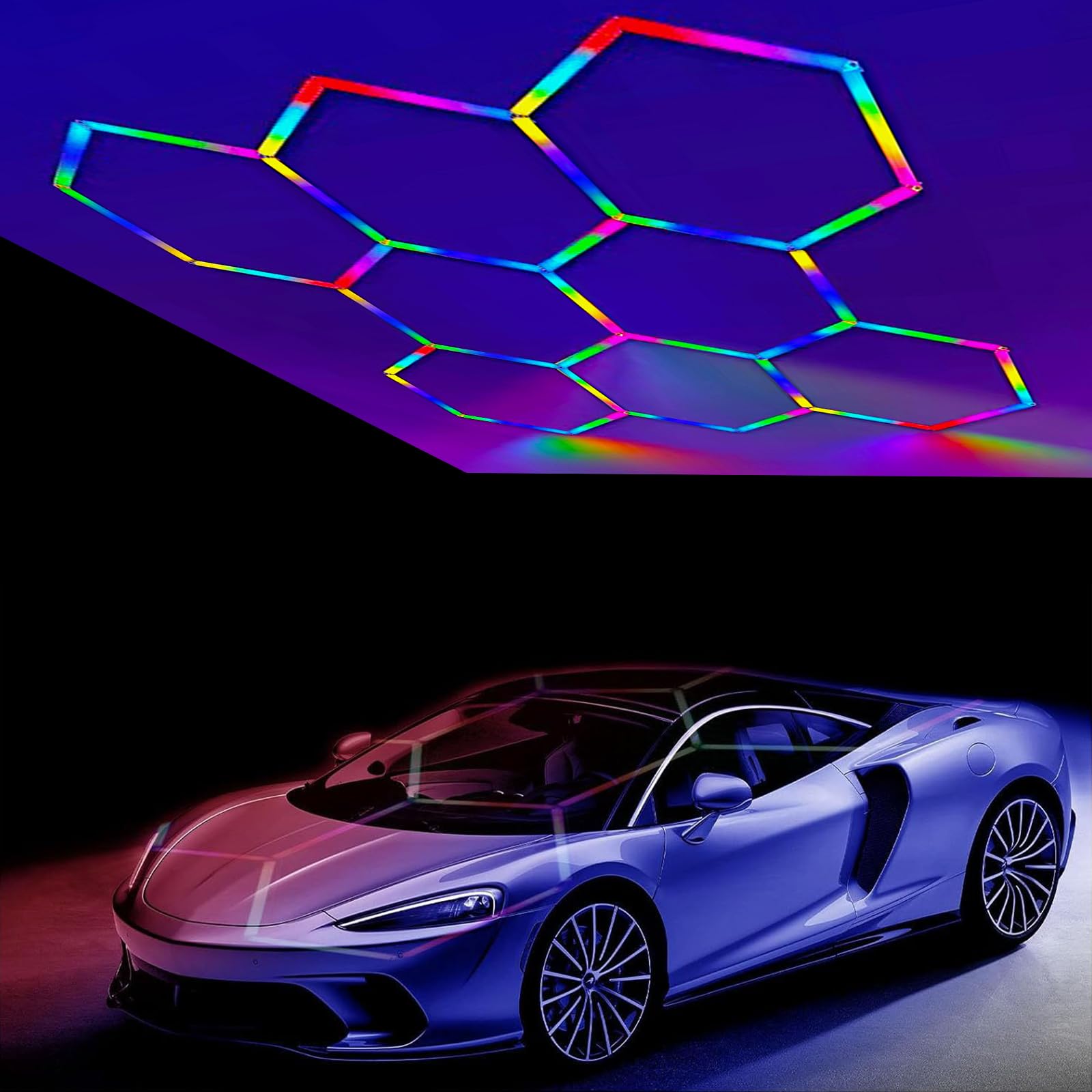 EnweMahiHexagon LED Garage Light, Honeycomb Lights, RGB Light, Color Changing Lamp, Gorgeous Light, Auto Beauty Shop, Bar, Shop, Gym, Workshop 8hex