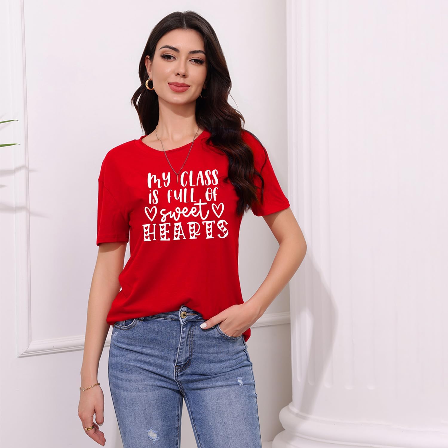 MAIHUN Teacher Valentines Shirt for Women My Class is Full of Sweet Hearts Tshirt Teacher Life Tee Tops - Image 2