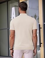 Vista 7 de COOFANDY Suéter de cuello alto falso para hombre, de manga corta, color sólido, básico, ajustado, de punto