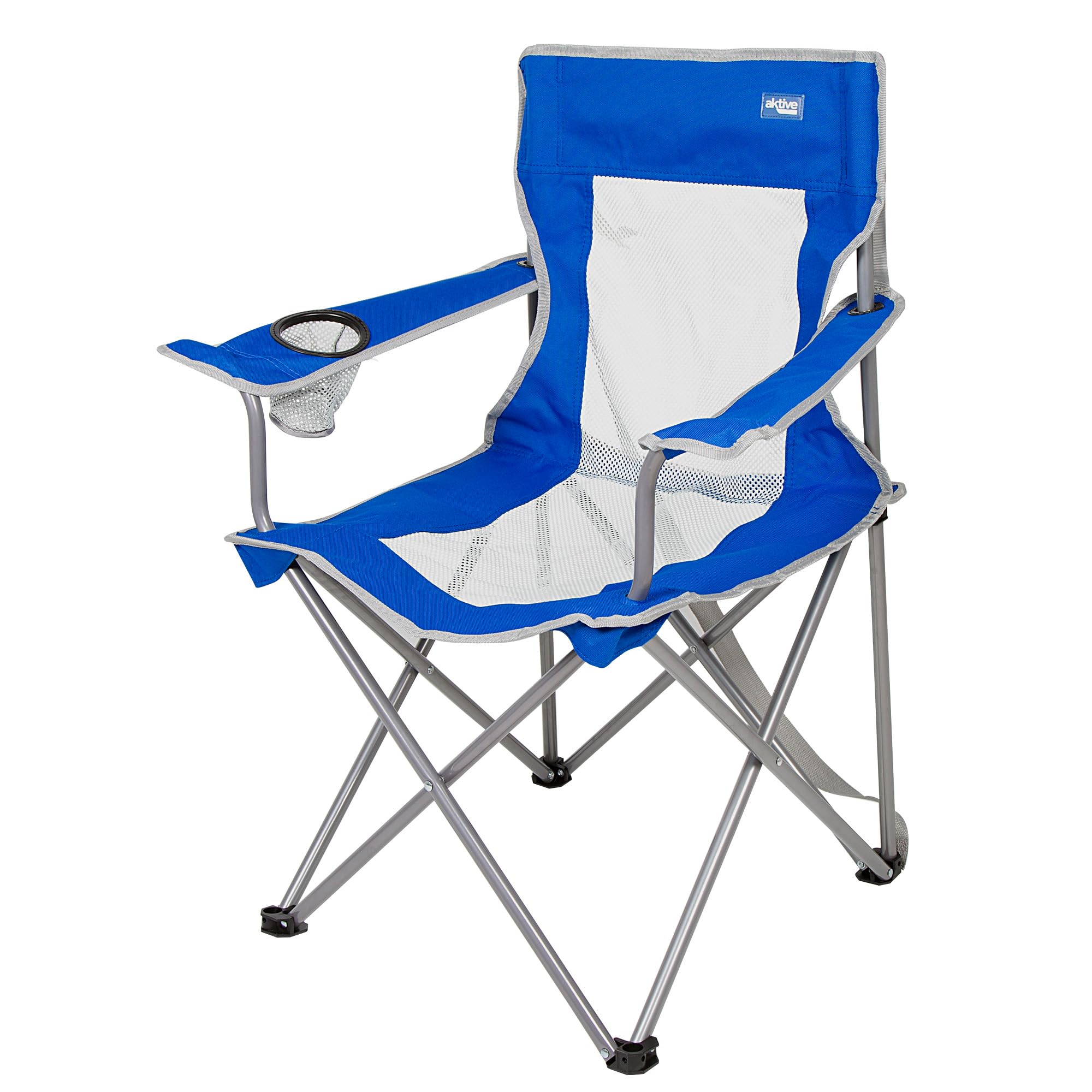 AKTIVE Silla plegable camping ultraligera, Peso máximo 110 kg, Incluye posavasos y reposabrazos, 46x46x82 cm, Silla alta: 41cm, Costuras reforzadas y respaldo transpirable (52879)