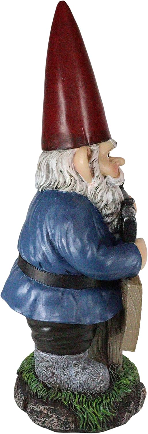Ebros Whimsical Angry Old Mr Gnome Dwarf Holding Rifle by Rattlesnake Warning Plank Sign Statue Indoor Patio Porch Poolside Magical Rude Guest Greeter Gnomes Decorative Figurine