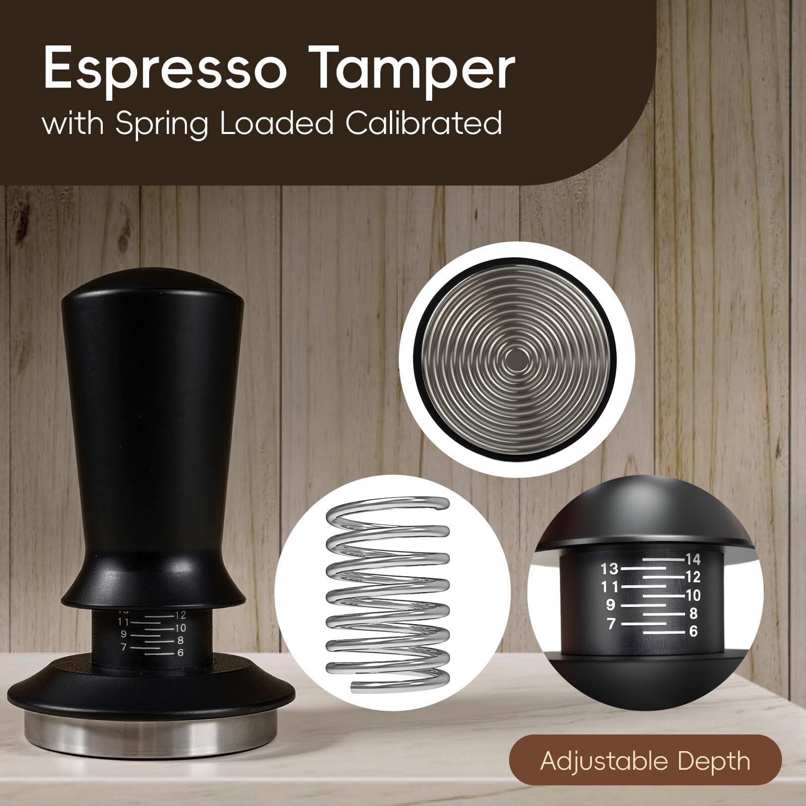Kit de 9 accesorios para café WDT con estación de apisonamiento cuadrada para manipulación, distribuidor, embudo dosificador, cepillo, pantalla de disco, bolígrafo y plantillas (53 mm)