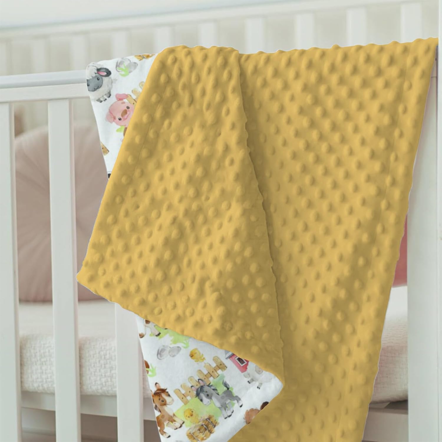 Farm Life Animal Baby Blankets for Girl Boy 30" x 40", Yellow Barn Soft Double Layer Minky Blanket with Dotted Fleece Back, Nursery Bed Receiving Quilt for Newborn Infant Toddler Shower Gift - Image 5