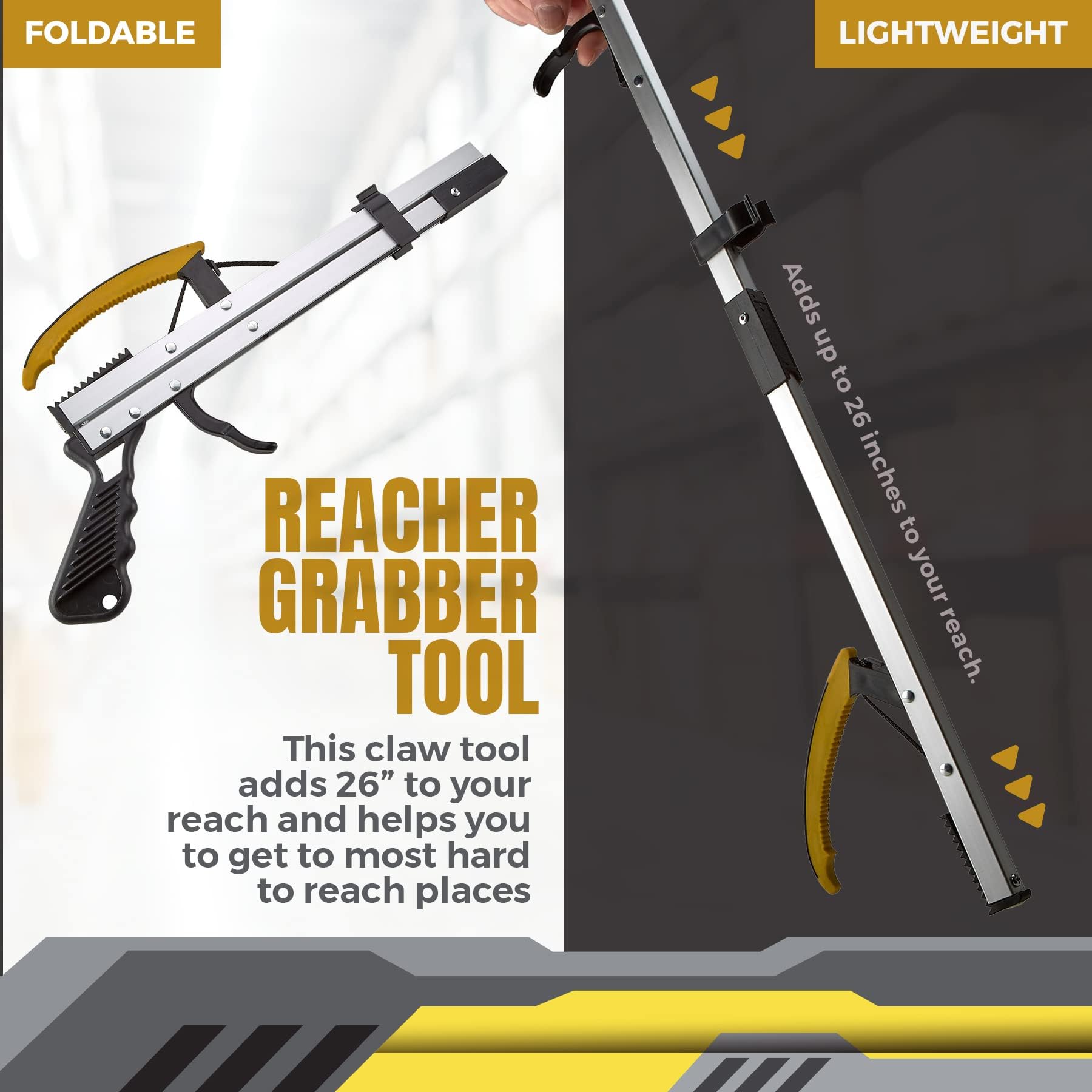 Strumento di presa Reacher Grabber MEDca – Dispositivo di presa con braccio ad artiglio largo con punta magnetica | Leggero e resistente