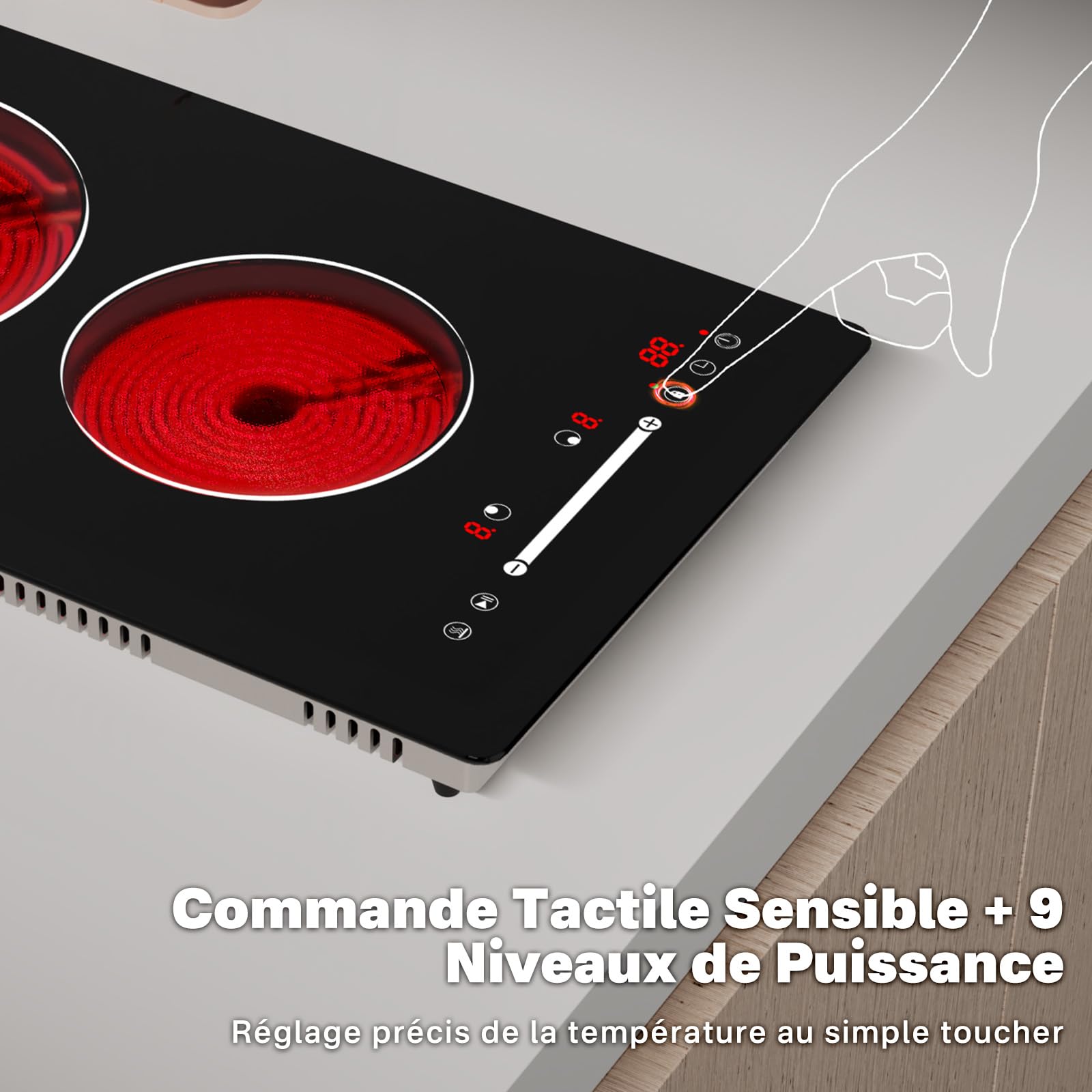 Plaque de cuisine électrique à deux feux infrarouges pour cuisiner, cuisinière de 3000 W Domino à insérer, cuisinière à deux éléments chauffants, cuisine intégrée à 230 V