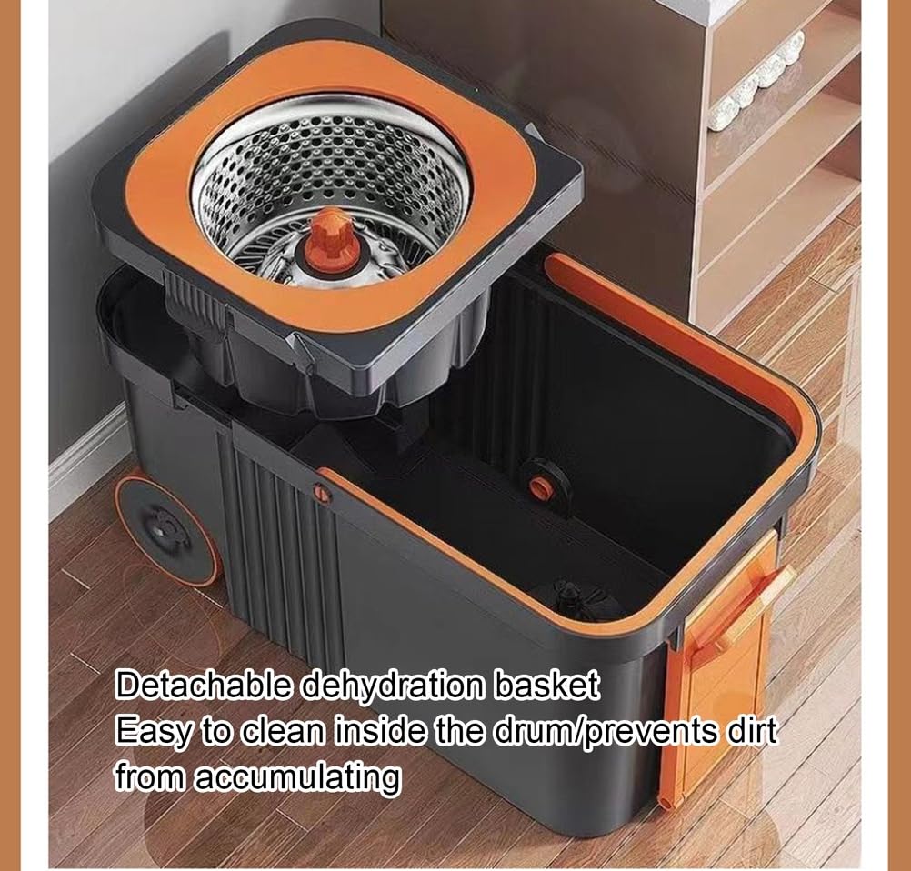 Sistema de Limpieza de Suelos Giratorio 360, fregona giratoria y Cubo con Juego de escurridor, 2 recambios de Cabezales de Microfibra, fregona para Limpieza del hogar, A