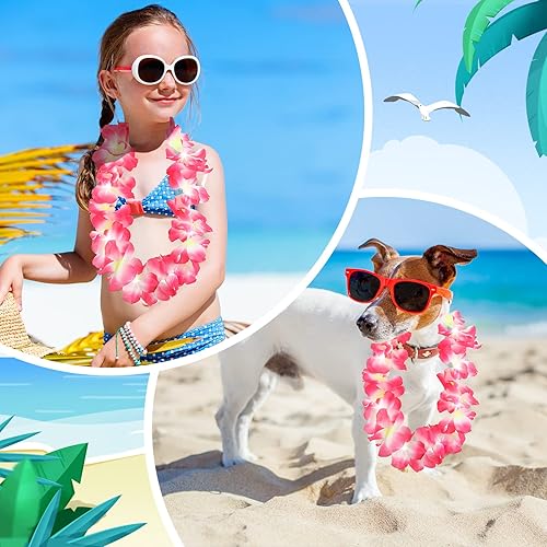 Miniatura 6 de Sherr 24 piezas de collar de flores hawaianas de Leis con luces LED, para playa, tropical, carnaval, fiesta, suministros de boda, Luau Leis para