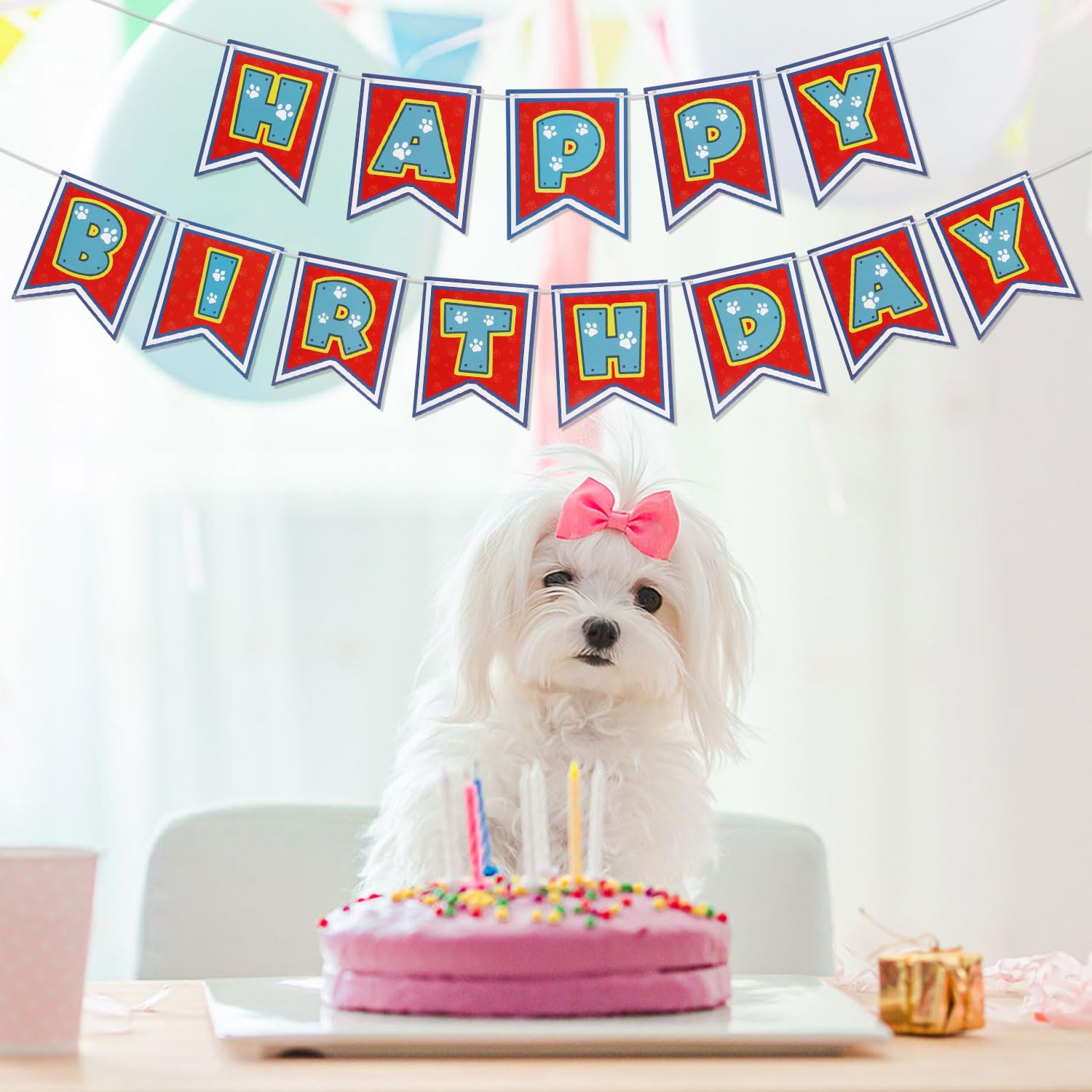 Bannière Photo Anniversaire Personnalisée Tête Chat Et Chien - Décoration Fête Et Accessoires Photo