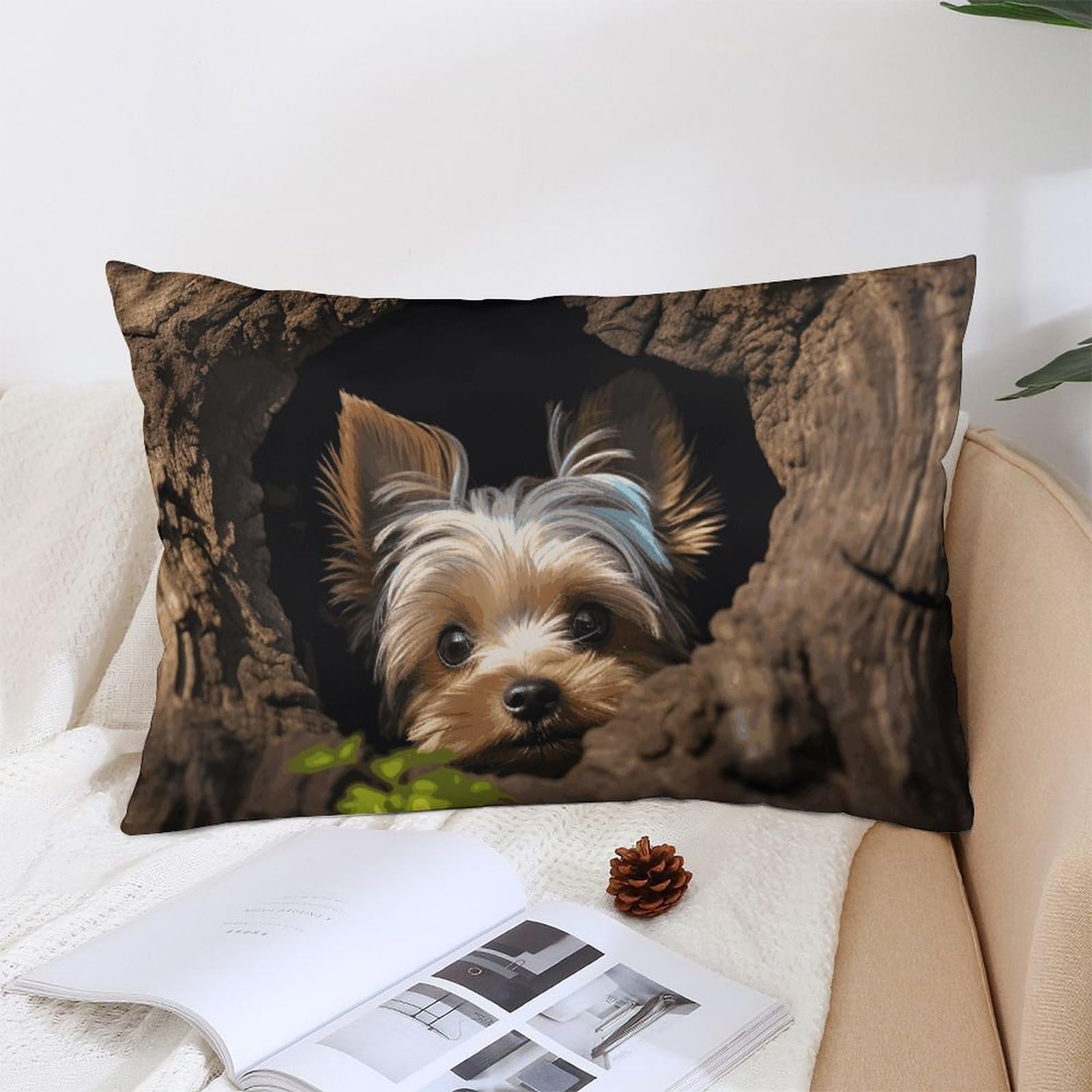 Decorative Throw Pillow Covers 12 "x20 " Rectangle Throw A Little Yorkshire Terrier Pillowcase, Outdoor Pillow Protectors Boho Farmhouse Garden Pillows Cases for Home Patio Porch Couch Sofa Bed Living