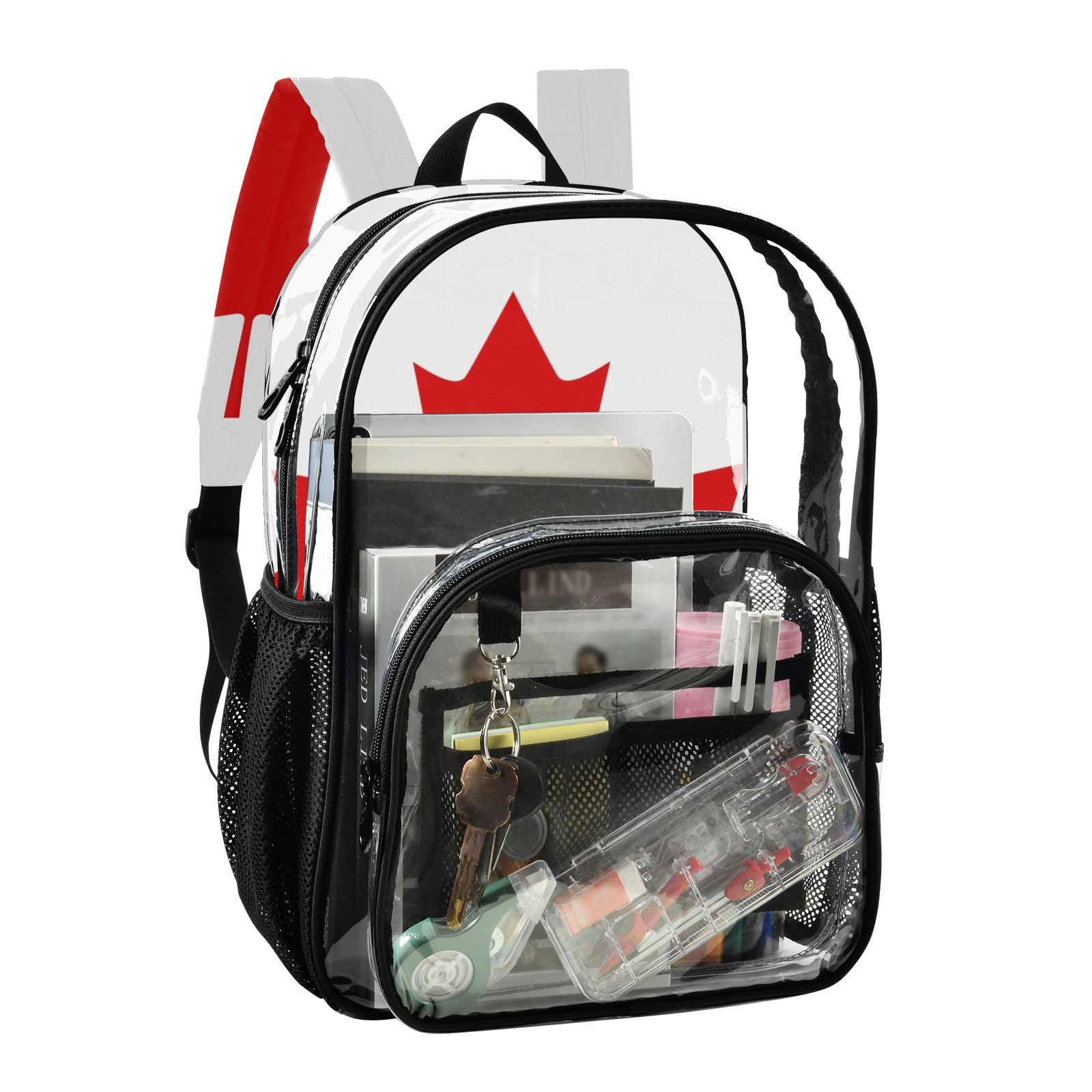 Aflyko Patriot PVC Backpack Canada Flag Red Maple Transparent Bag Stadium Approved Daypack for Live House Concert Sport Game Festival Event Traveling