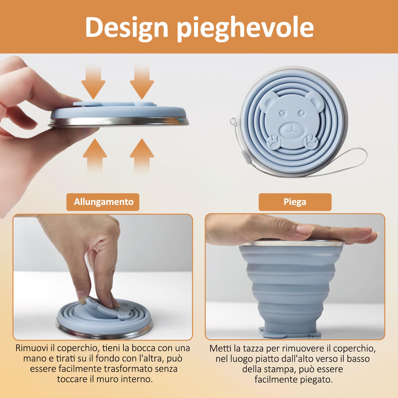 ZOCONE 2 Pezzi Bicchiere Pieghevole Silicone, 270ml Bicchiere Pieghevole da Viaggio Alimentare Riutilizzabile Bicchiere Pieghevole in Silicone per Viaggio Campeggio Escursionismo e Lavoro