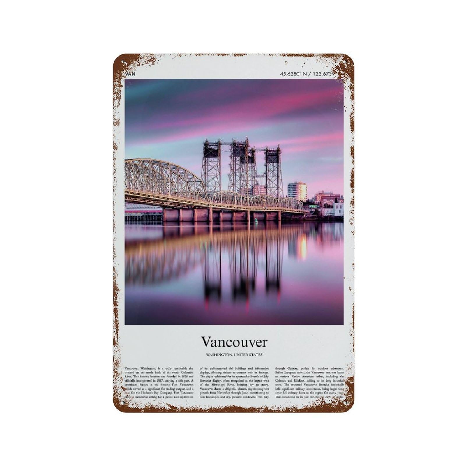 xiaoxiaoshen Vancouver Washington, United States, USA City Scenery Wall Decor Art Metal Tin Poster Modern Home Decor Art Home Bar Shop Decorations Vintage Sign 30x20cm