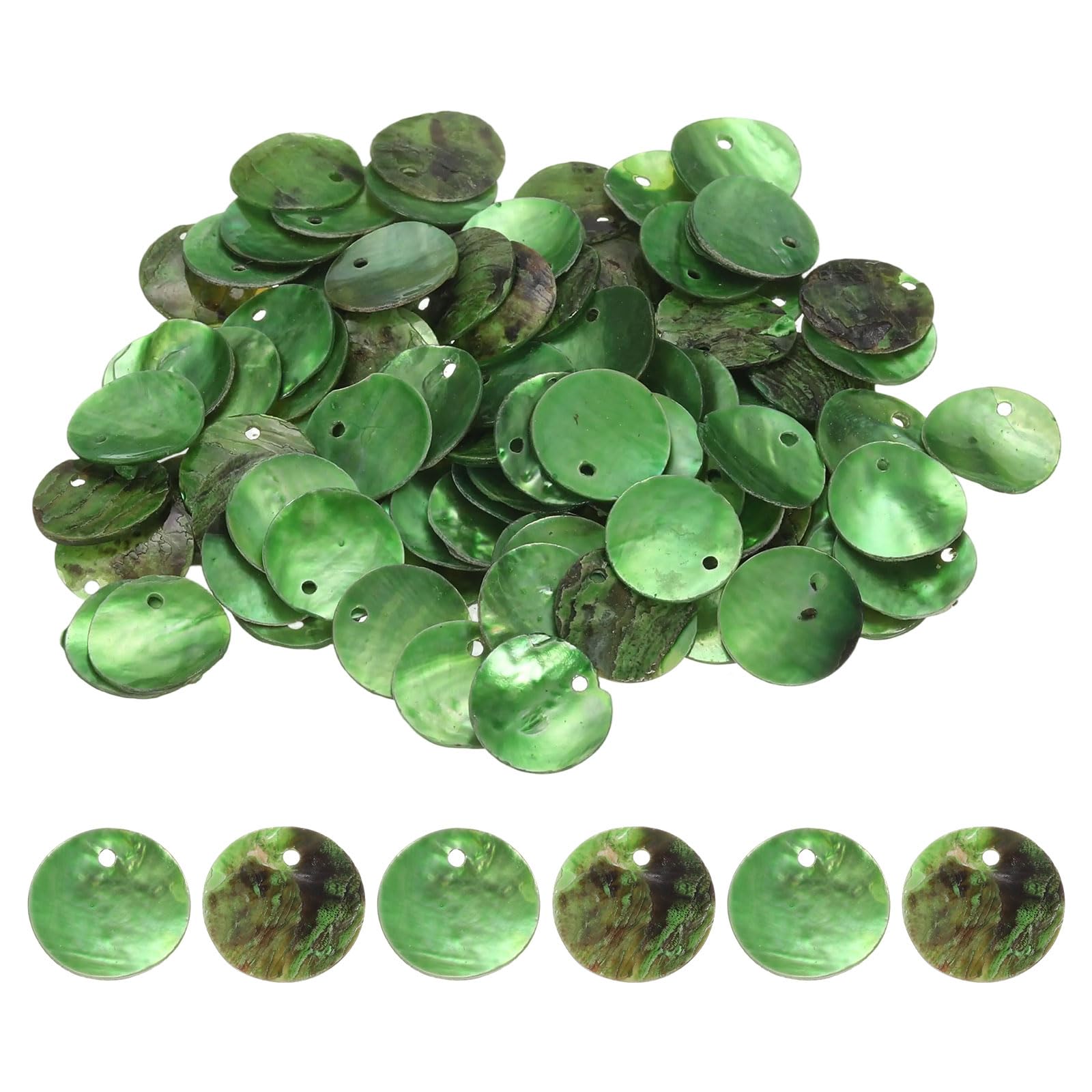 sourcing map 150Pcs 15mm Flat Round Shell Coin Beads, Colorful Drop Charm Beads, Shell Discs Charm with Hole for DIY Craft Bracelet Necklace Jewelry Making, Green