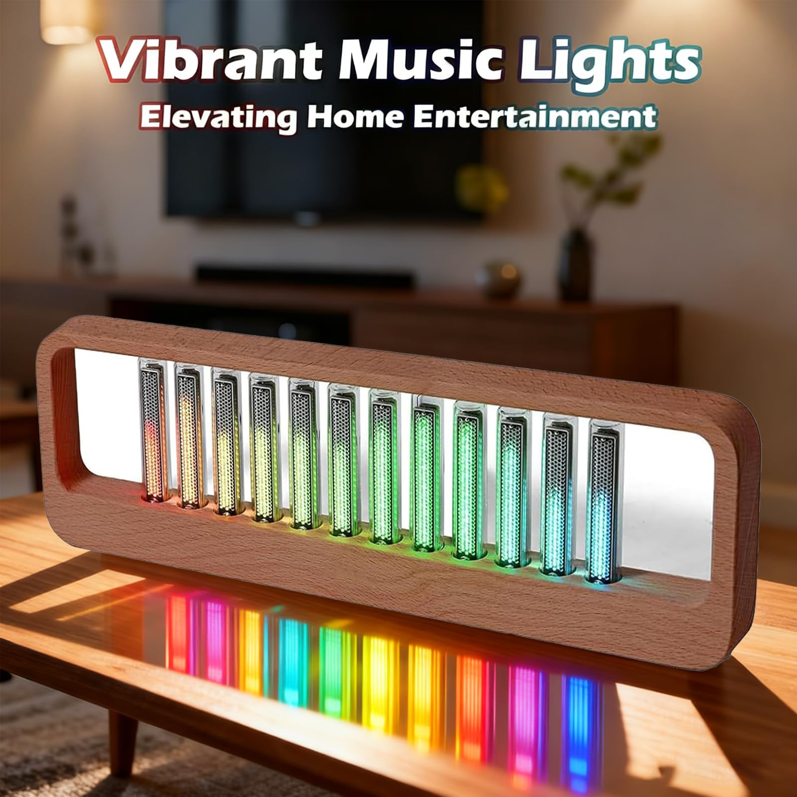 Wyświetlacz spektrum muzyki LED, światło analizatora widma muzycznego RGB, 12 lamp Nixie, z odbiornikiem mikrofonu, 7 zaprogramowanych trybów, wysoka czułość dźwięku, rytm muzyki, do pokoju
