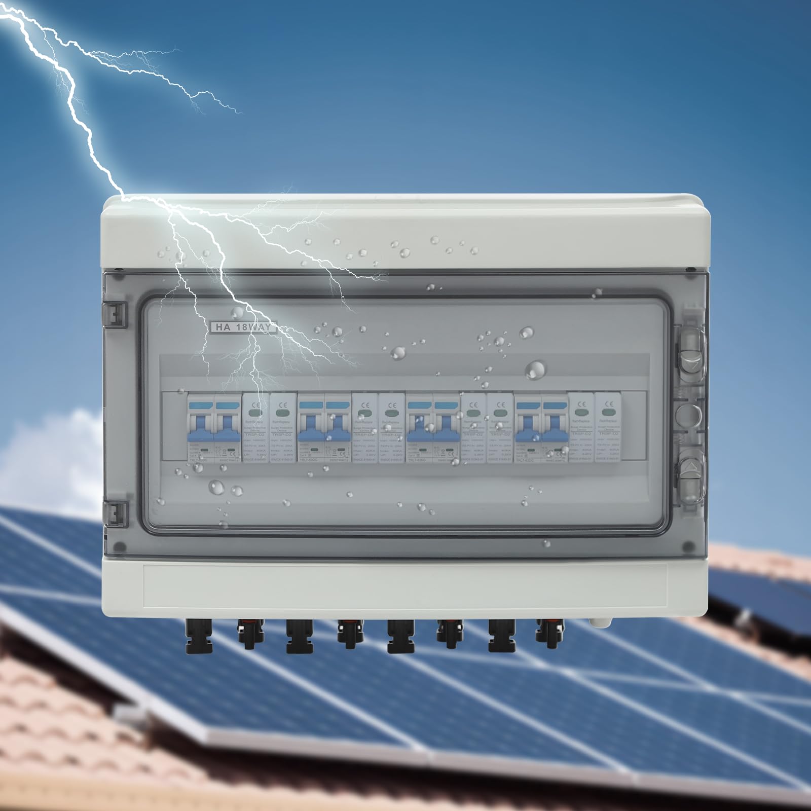 PV Combiner Box 4 in 4 Out 1000V DC, 40A Solar Combiner Box mit Überspannungsschutz & Kurzschlussschutz, IP65 wasserdicht, für Photovoltaik-Anlagen, geeignet für 6mm Kabel, inklusive Montagezubehör, W