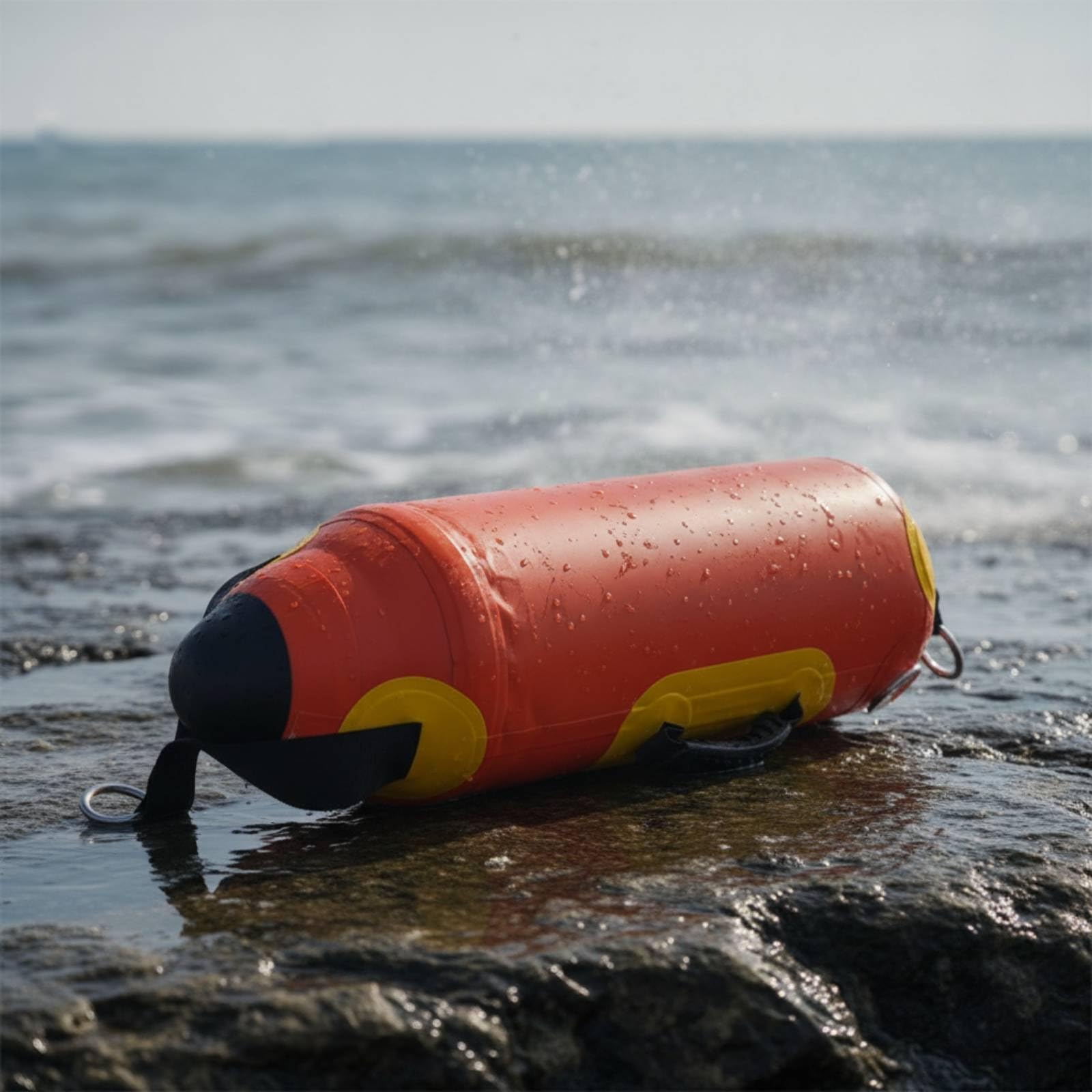 Perfeclan de Pesca Inflable Flotador Cilíndrico Señalizador de Agua con Alta Visibilidad Extremos Dos -Rings Material PVC Nylon Adecuada para Anclaje Temporal y Seguimiento de Ríos 15L