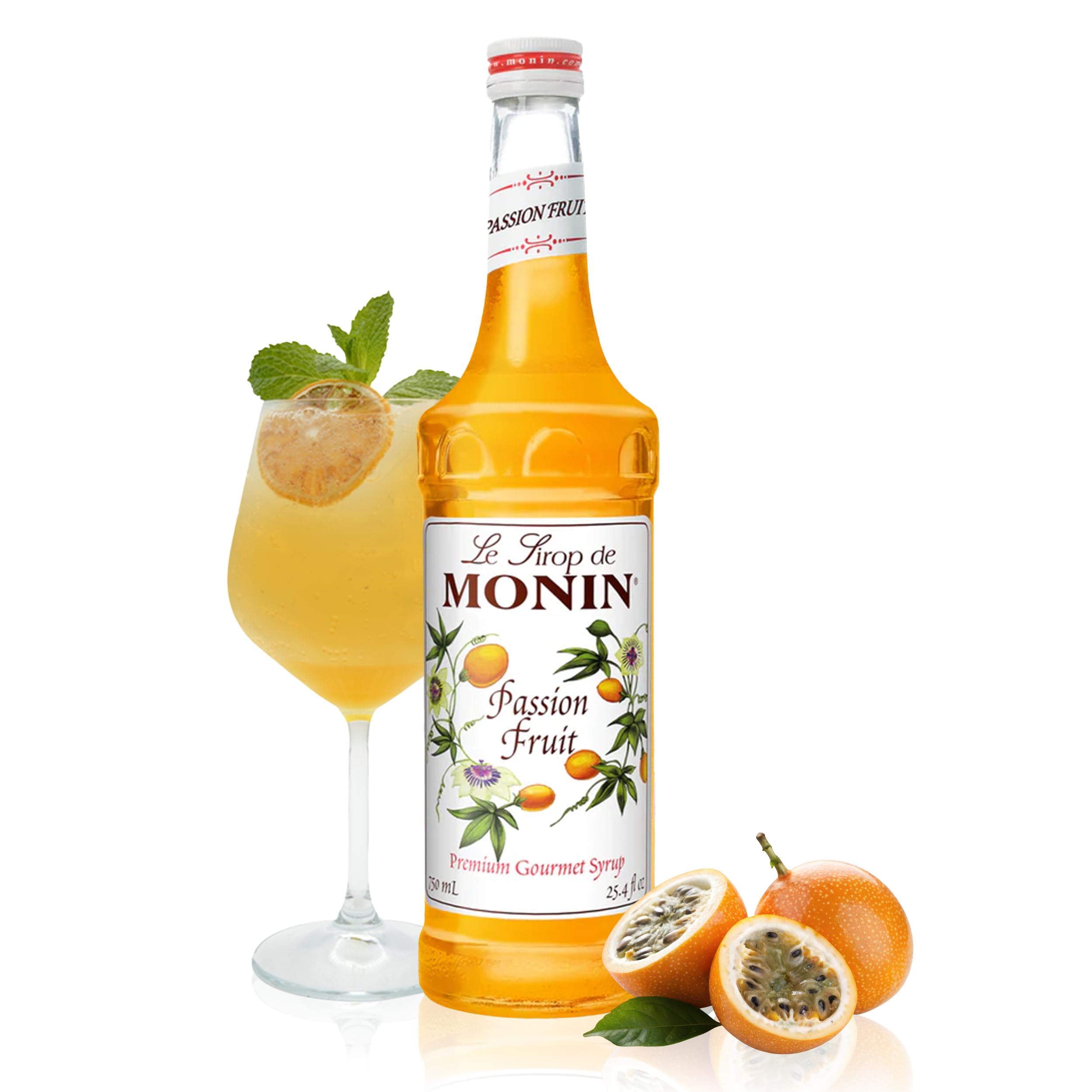 Monin - Passion Fruit Syrup, Sweet Tropical Flavors, Great for Teas, Sodas, & Cocktails, Natural Flavors, No Artificial Sweeteners or Ingredients, Gluten-Free, Vegan, Non-GMO, Clean Label (750ml)