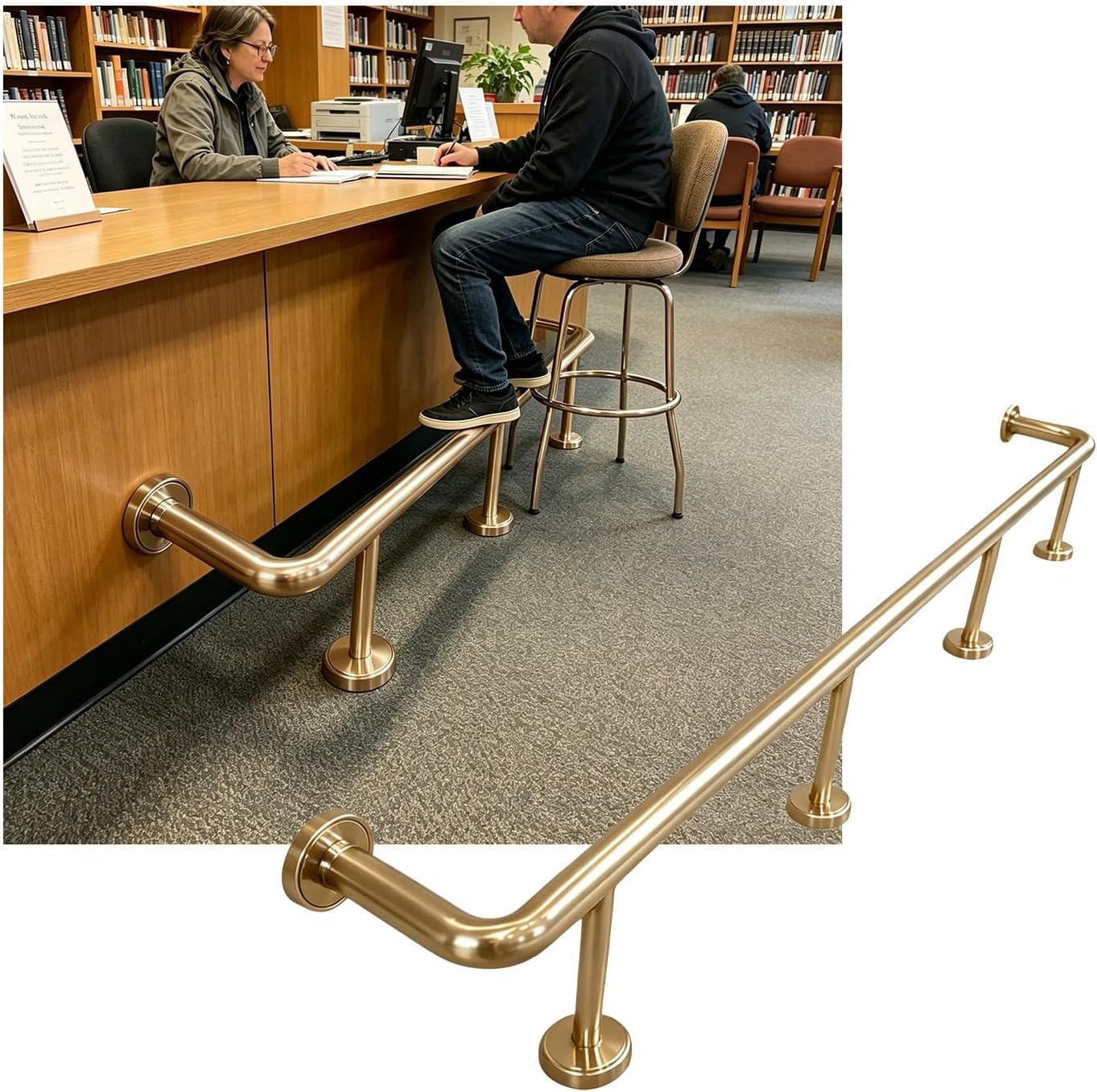 Epano Champagne Gold Lxxw Bar Foot Rail Bar Foot Rails，Stainless Steel Indoor Rest For Restaurant Kitchen Reception Desk Counter，3.28~16.4Ft(,5.0M/16.40Ft)
