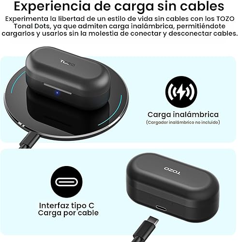 Miniatura 5 de TOZO Auriculares inalámbricos T12 Bluetooth 5.3, micrófono con cancelación de ruido ENC, aplicación de reproducción de 55 horas, personalizable,