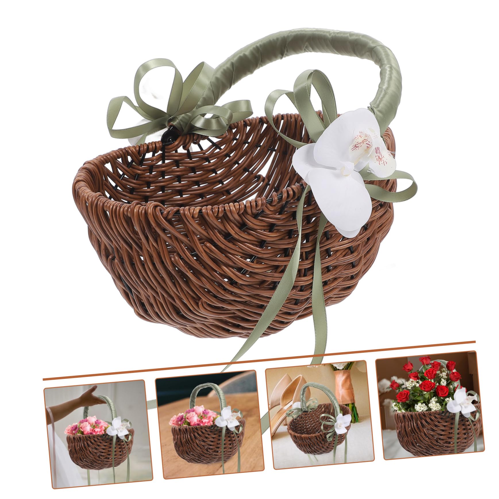 Praktischer Hochzeitsblumenkorb aus Kunststoff und Rattan Verschleißfest mit Henkel Romantischer Brautkorb für Shower und Hochzeit Geeignet