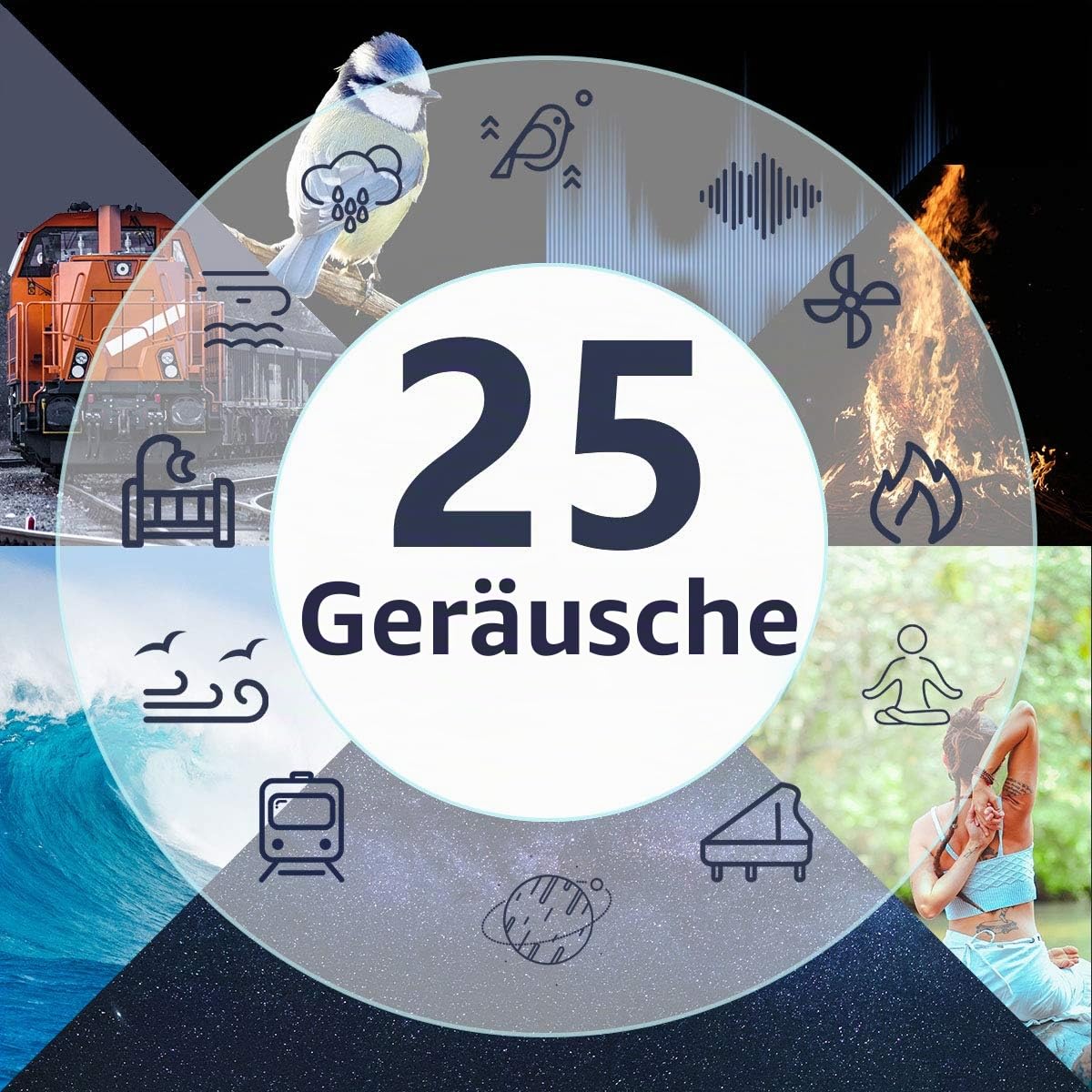 Easysleep Sound White Noise Machine mit 25 beruhigenden Geräuschen und Nachtlichtern mit Memory-Funktion, 32 Lautstärkestufen und 5 Schlaf-Timer (Schwarz ohne licht)