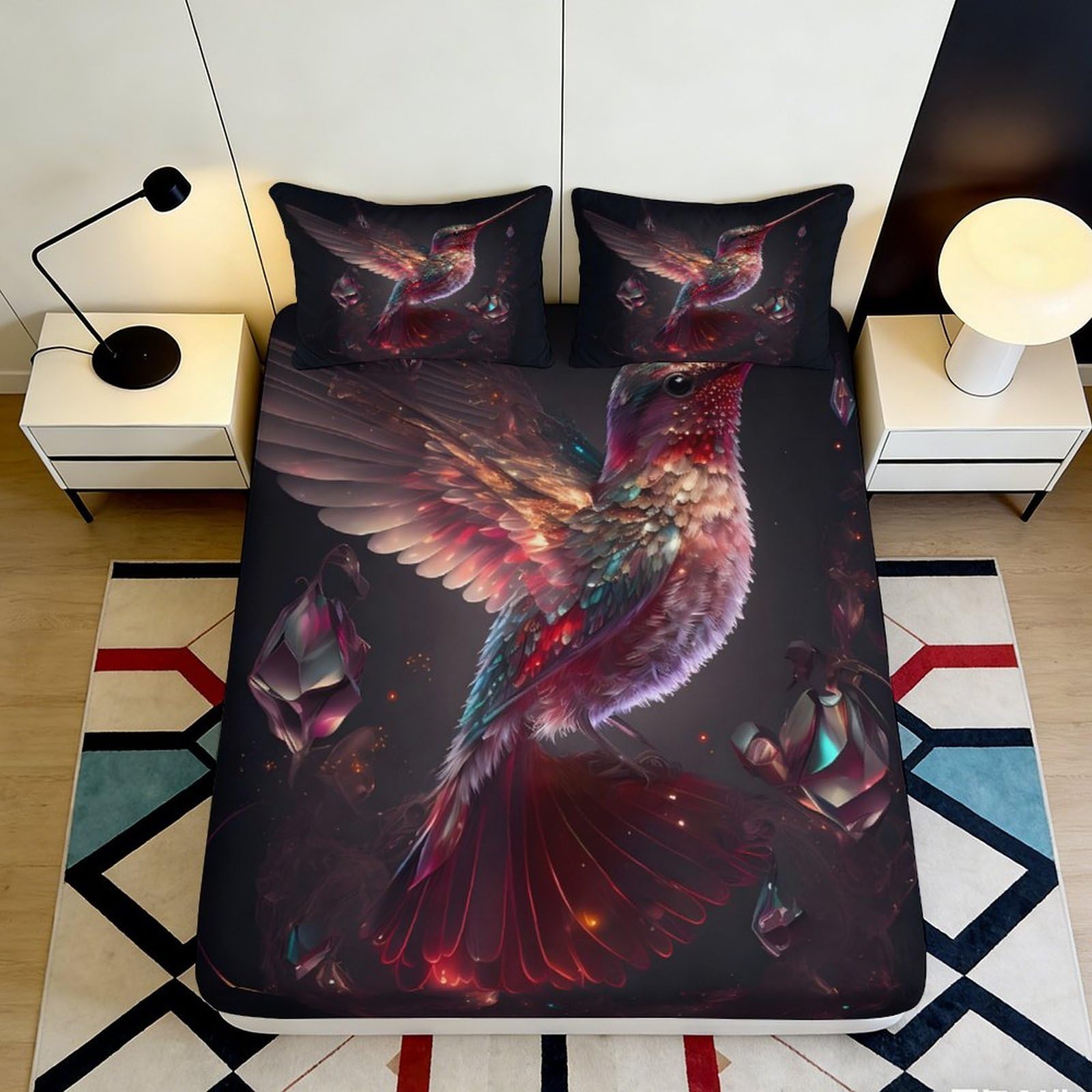 Pnayamiorkfel Style-4 3D Printed Vibrant Hummingbird Fitted Sheet Microfiber Soft Art Mattress Cover For Bedroom Dorm Decor Protection 90X200x25cm