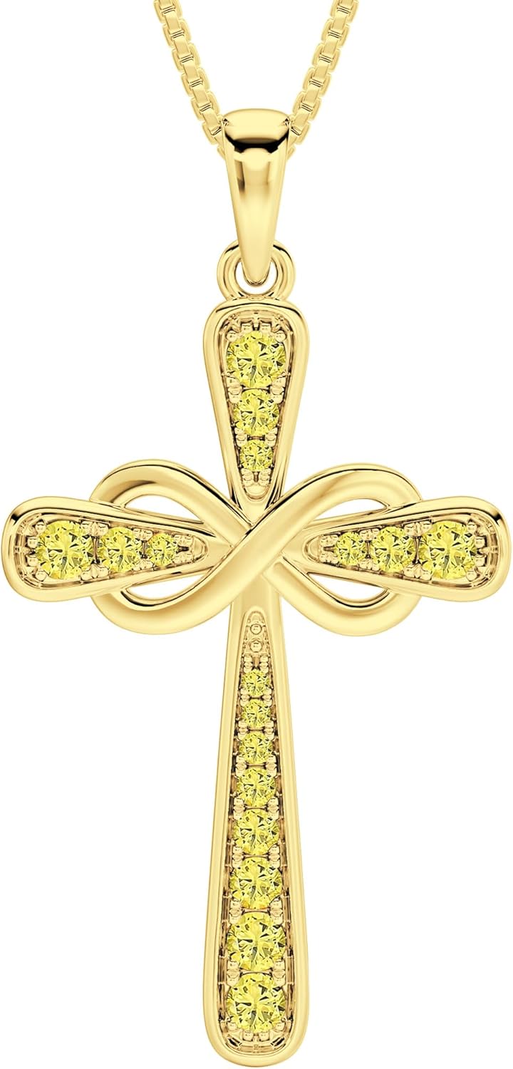 YL 925 Sterling Silver Cross Necklace for Women Halo Infinity Pendant Birthstone Jewelry for Mom