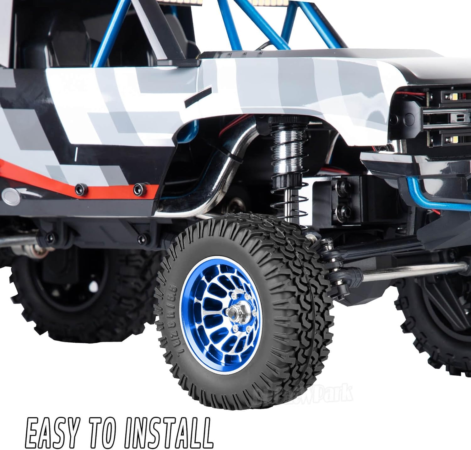 RC 1.55 Beadlock Wheels Rims for 1/10 Tamiya AX90069 D90 TF2 CC01 CC02 RC Crawler Car,4Pcs Aluminum Alloy Rims,Navy Blue