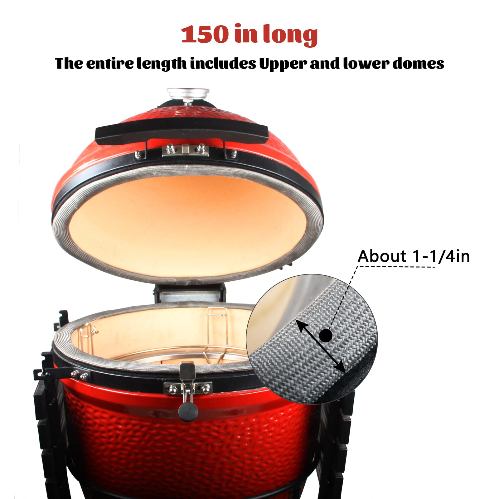 Kit Guarnizioni Per Griglia Kamado Joe - 150 Pollici In Fibra Di Vetro, Adesivo Alta Temperatura | Sigillatura Completa - Foto 4