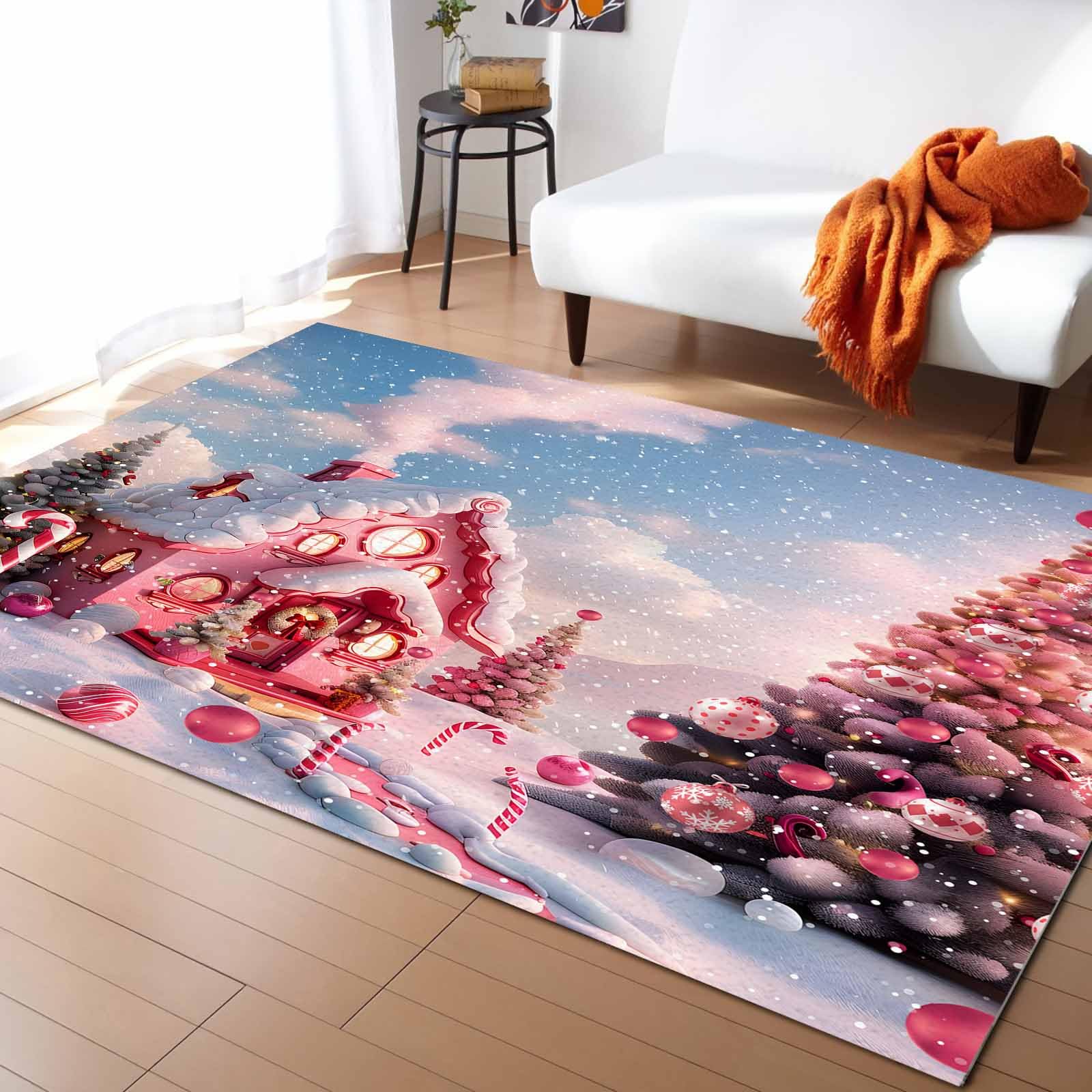 Amazon.com: Debedcor Pink Christmas Area Rug for Living Room