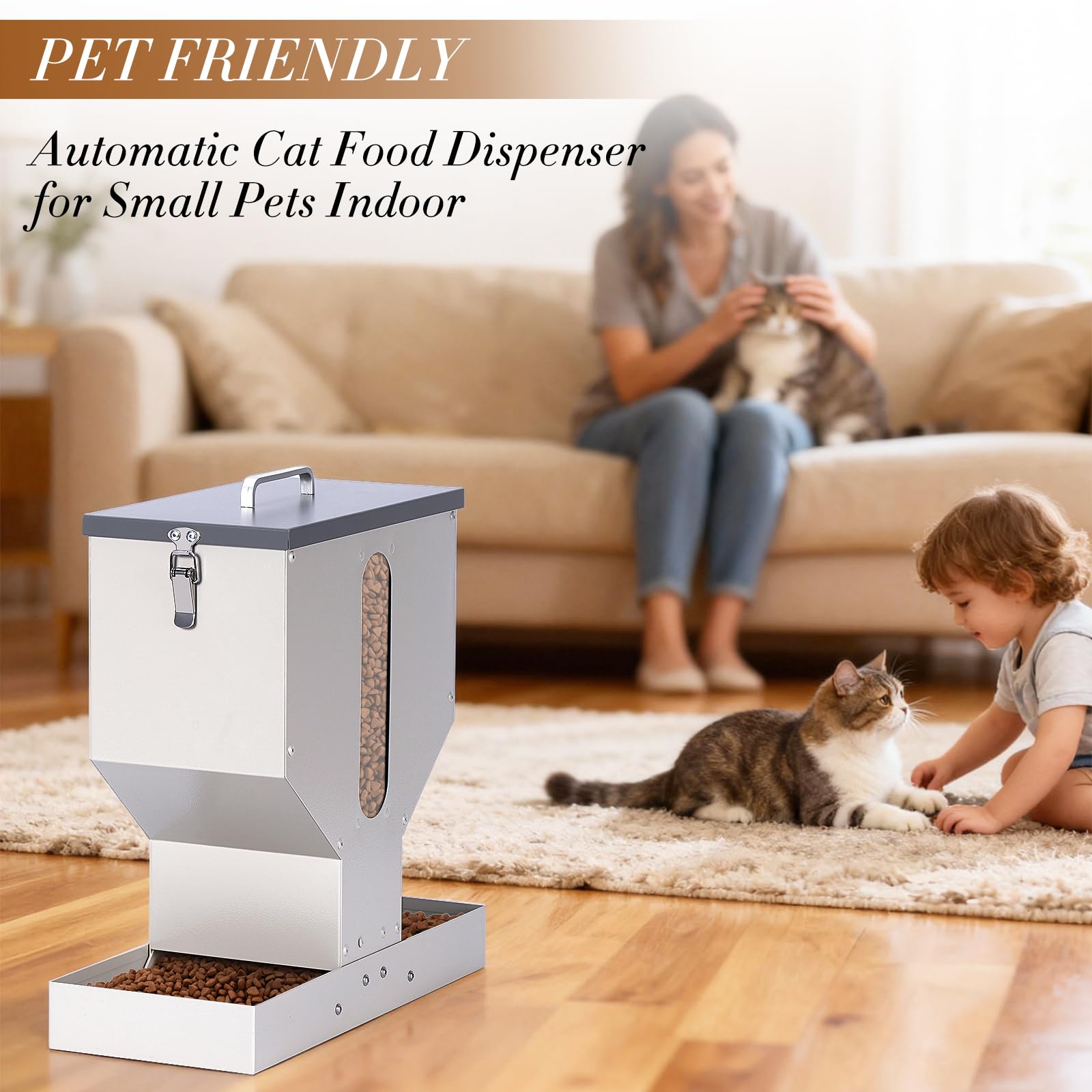 Automatic Cat Feeder 2 Cats Gravity Dual Cat Feeder Auto Dry Food Dispenser with Strong Anti-Jam Galvanized Steel Pet Food Station Indoor & Outdoor - image 2