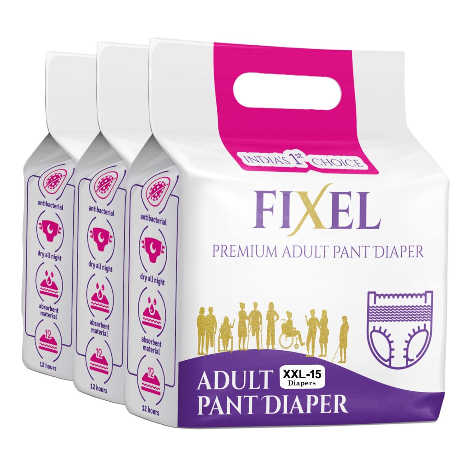 FIXEL Adult diaper pants XXL Waist size 93-157 cm (37"62"),Unisex-Pack of 3(45 count)-image-29