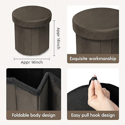 Miniatura 3 de Phantoscope Otomana de almacenamiento redonda de 15 pulgadas, cajas de almacenamiento plegables de terciopelo, reposapiés, caja de juguetes otomana,