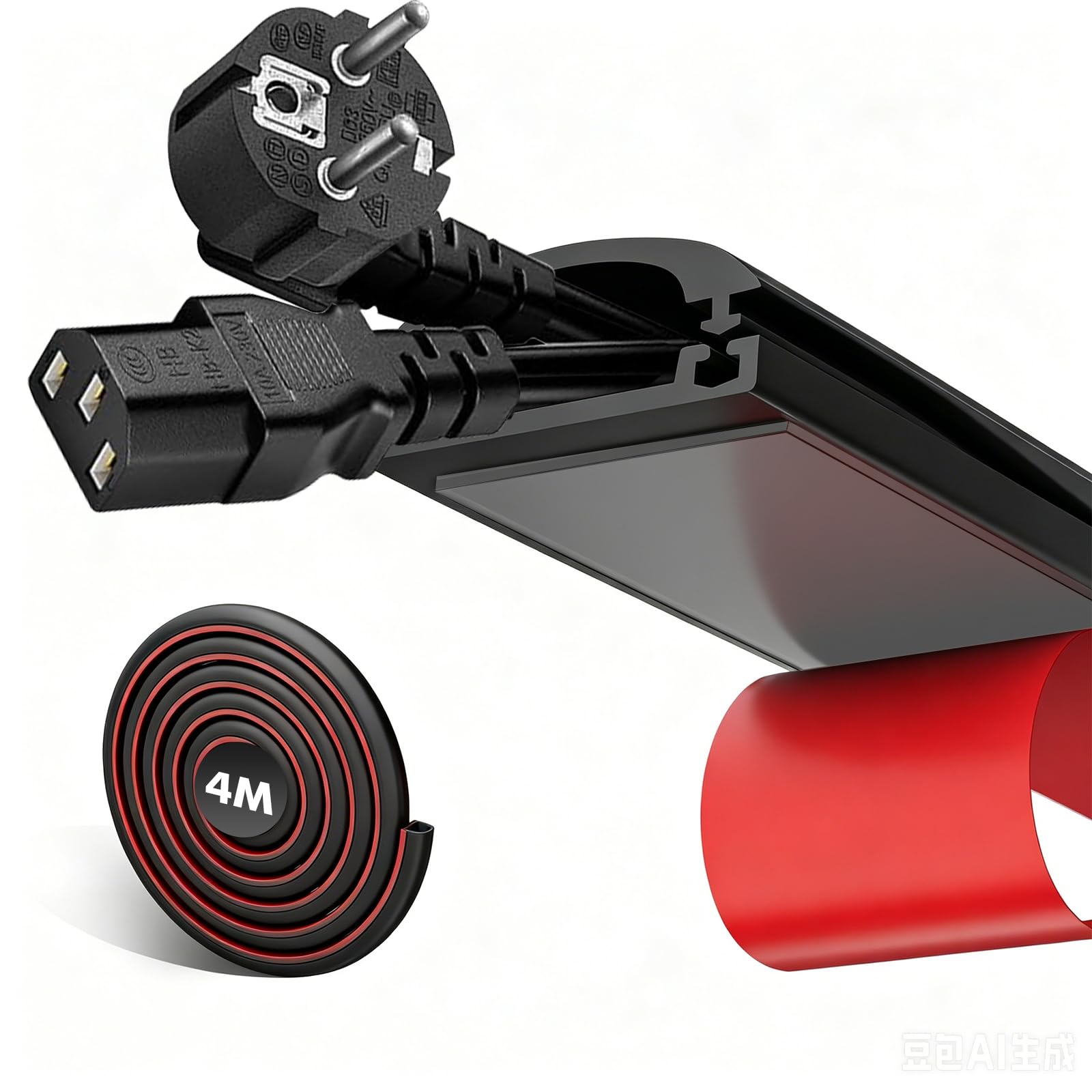 shinfly 4m Black Silicone Cable Trunking for2-3 Cords, Self-Adhesive Wire Hider for Cables, Cable Covers for Wires Wall, Suitable for Wall, Floor & Ceiling Cables Management