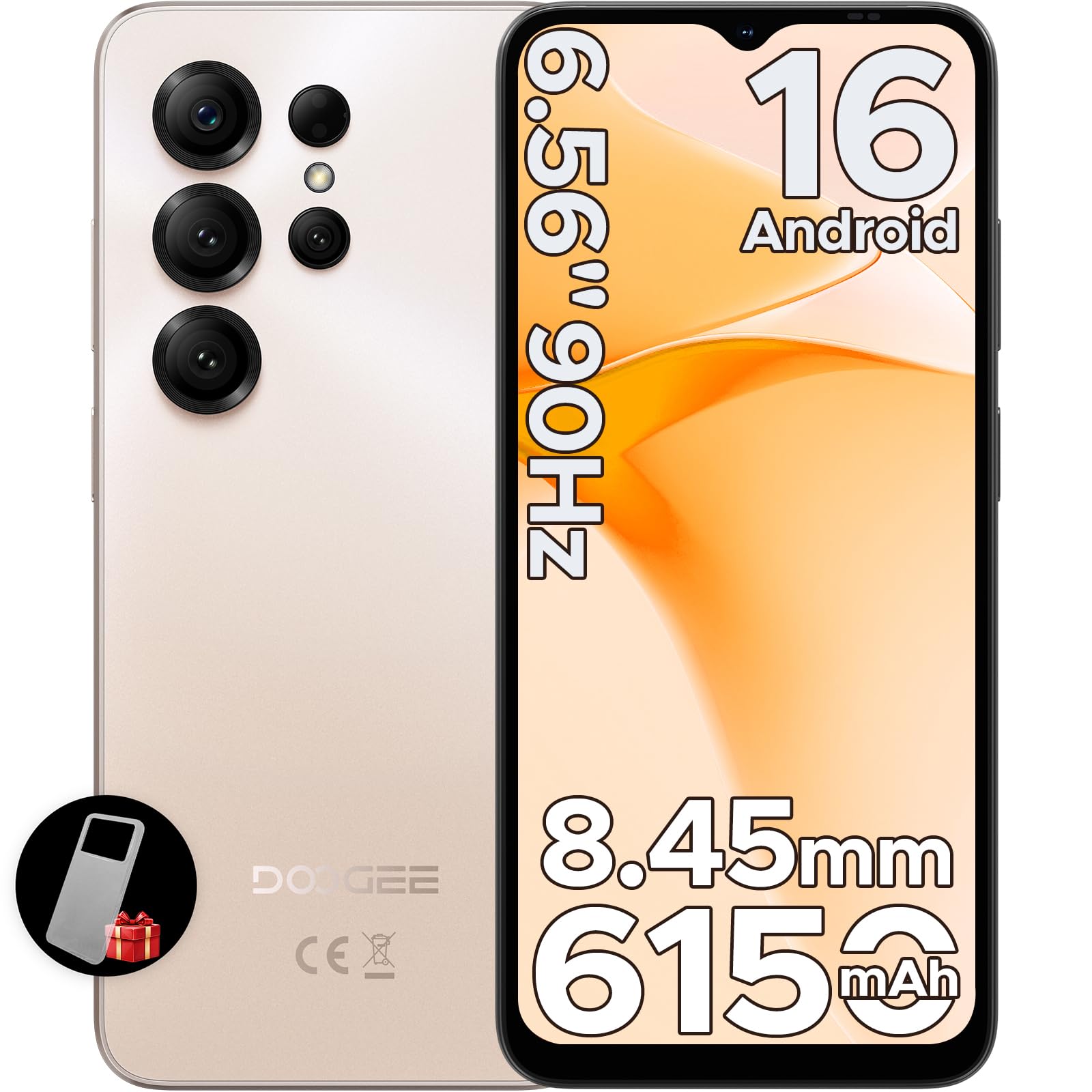 DOOGEE Note 56X Smartphone Android 16, 6150mAh, 6.56" HD+ 90Hz IPS, 24GB + 64GB/2TB TF, 4G Telefono Cellular offerta Smartphone, 8.45 mm Ultrasottile, 8MP+5MP/Dual SIM/Octa Core/Face ID/GPS, Rosa Oro