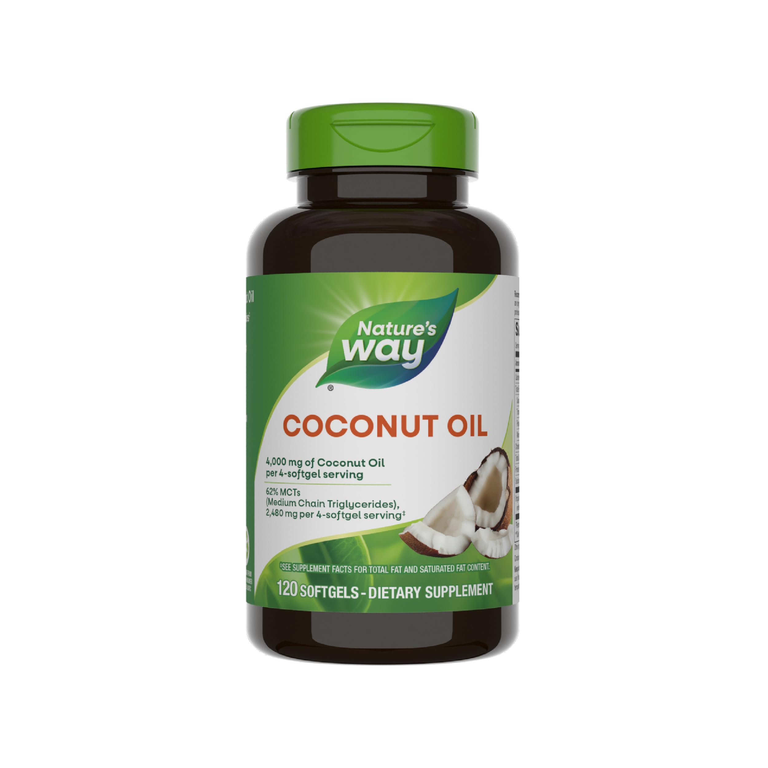 Nature's Way Coconut Oil, 62% MCTs(1), Hexane Free, 120 Softgels (Packaging May Vary)