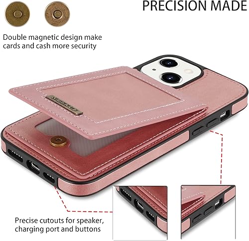 Miniatura 5 de Funda compatible con iPhone 13 Mini de 5.4 pulgadas con soporte de cuero para tarjetas de crédito, cierre magnético, accesorios para celulares,