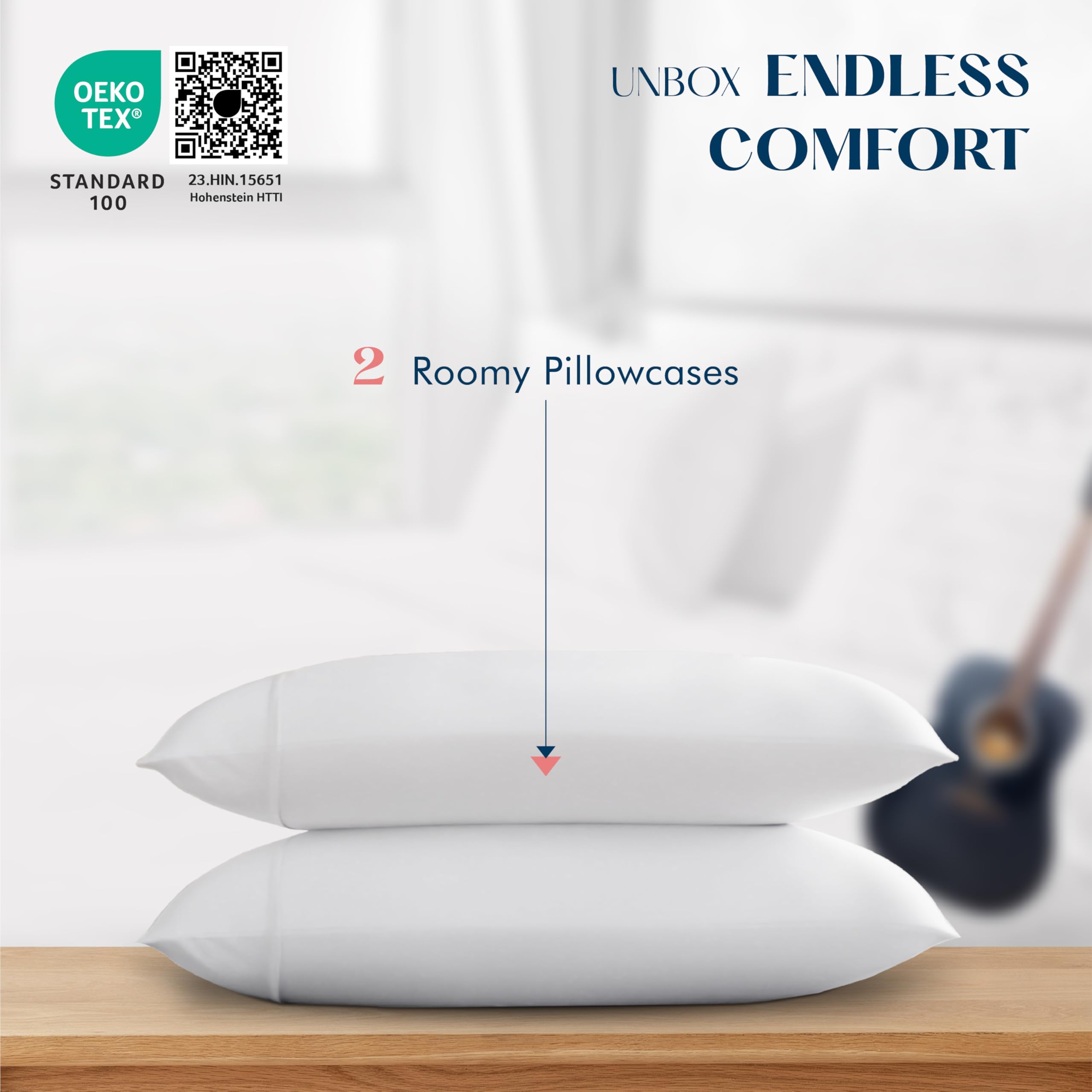 XOOX Linen 100% Cotton Pillowcases Standard/Queen Size Set of 2-500 Thread Count Cotton Pillowcases, Soft Cooling Pillow Cases for Sleeping, Pillow Covers for Standard/Queen Pillows - White