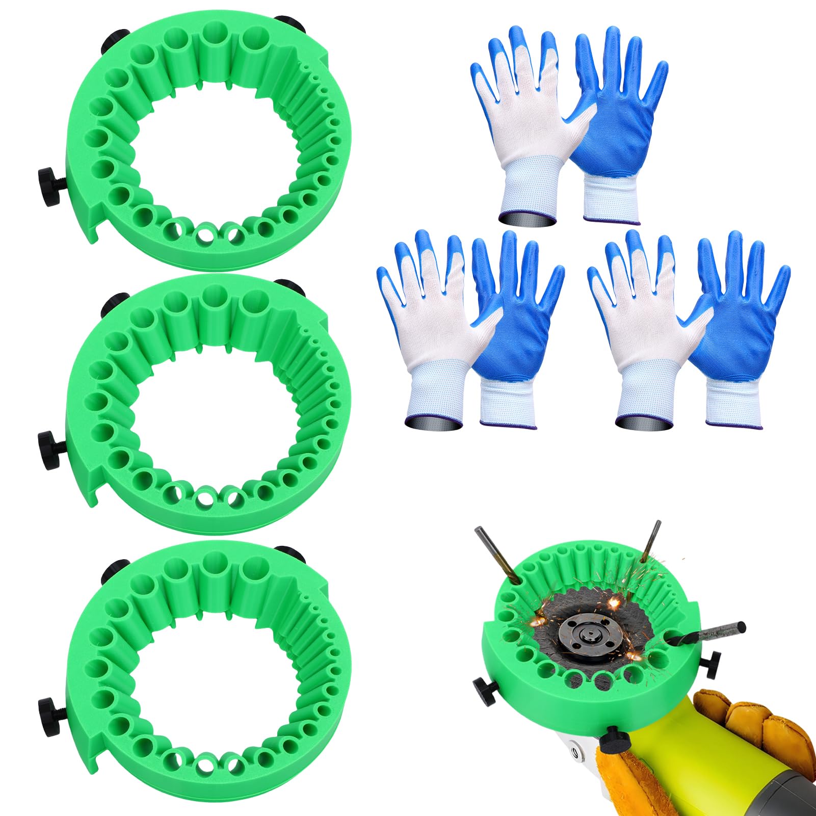 WODHMIEY 3PCS Plastic Drill Bit Sharpener,1/16 to 1/2 Bits,Compatible Power Drill Bit Grinding Attachment, Powered by 125mm Angle Grinder for High