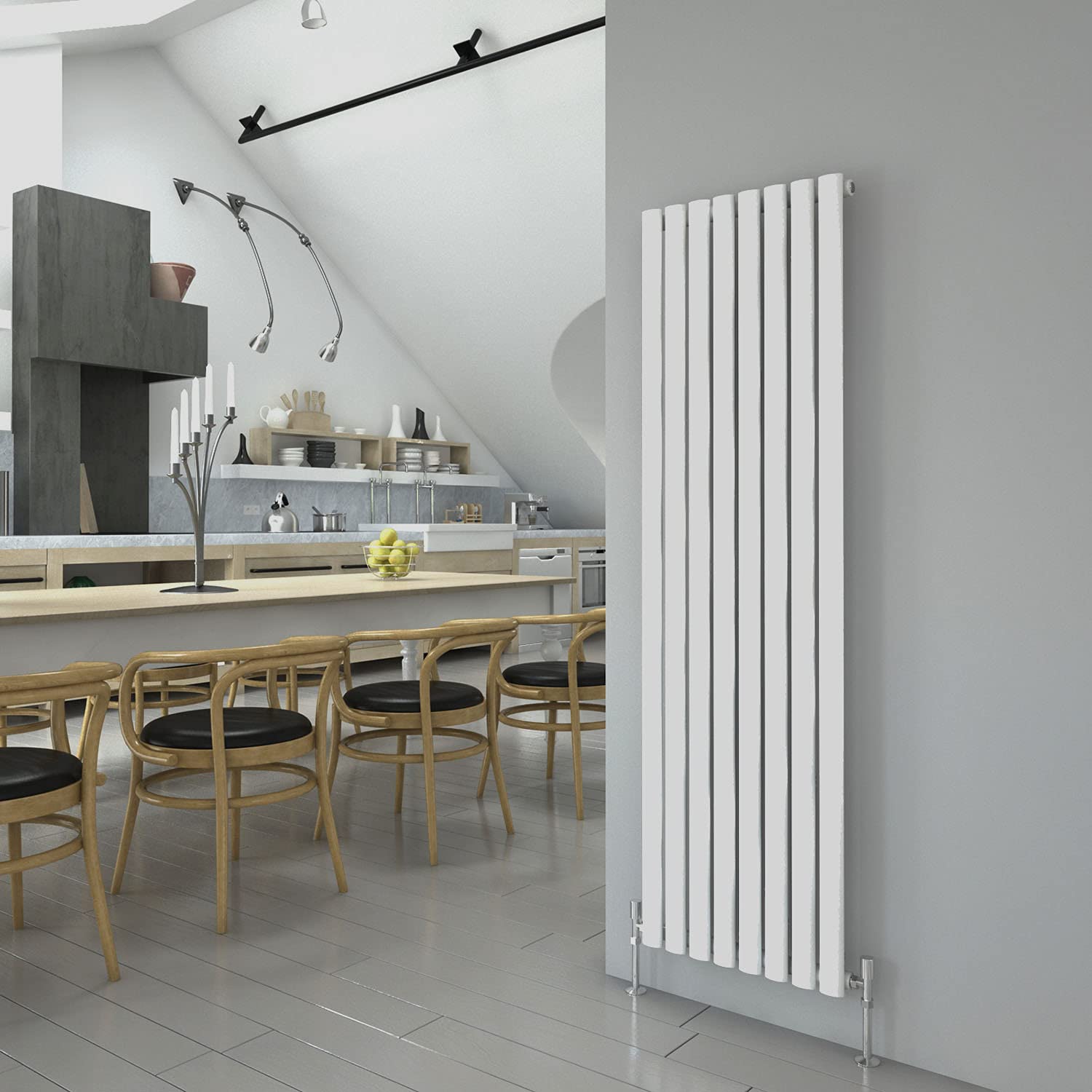 White Vertical Radiator 1600x472mm Oval Single Panel Column Designer Radiator Central Heating