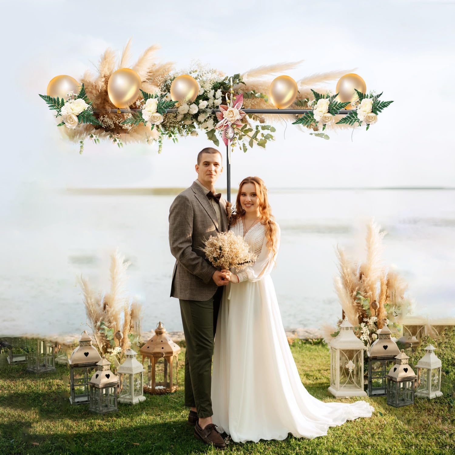 TeqHome Backdrop Stand, T-Shaped Backdrop Stand for Parties 8.5FT Adjustable Photo Background Support Kit with 6 Background Clamps, 2 Crossbars & Carry Bag for Wedding/Party Decorations/Photography