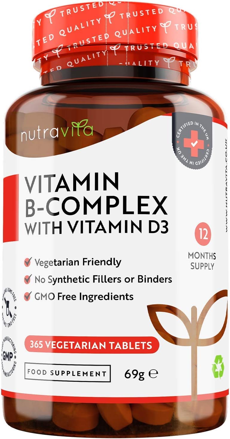 Nutravita Vitamin B Complex 1 Year Supply Enriched With Vitamin D Vegetarian Tablets 8 Bio Available Forms Of High Strength B Vitamins Including Biotin Vit B1 B2 B3 B5 B6 B12 Made In The Uk