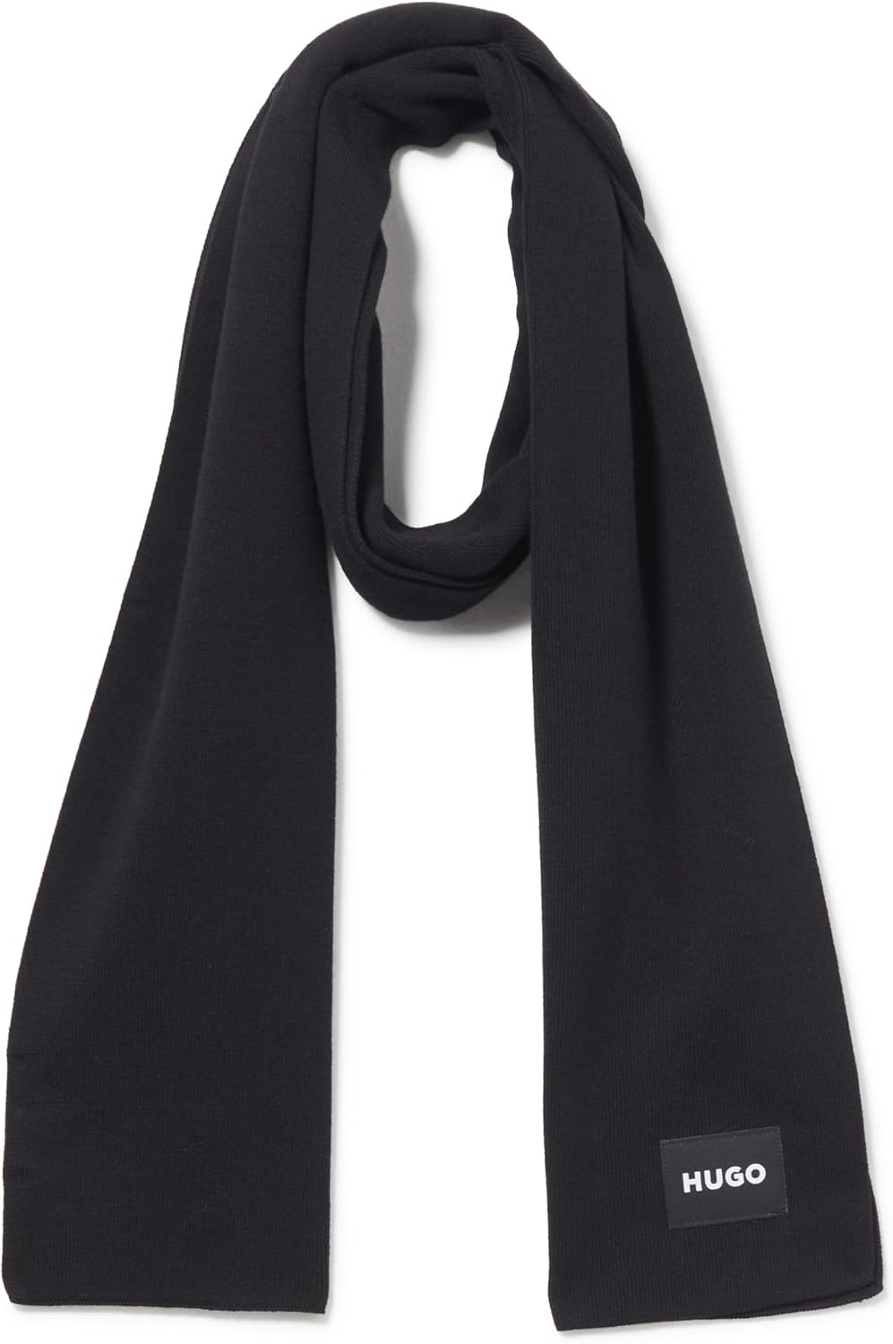 HUGO Men's Knitted Plain Scarf With Rubberized Logo