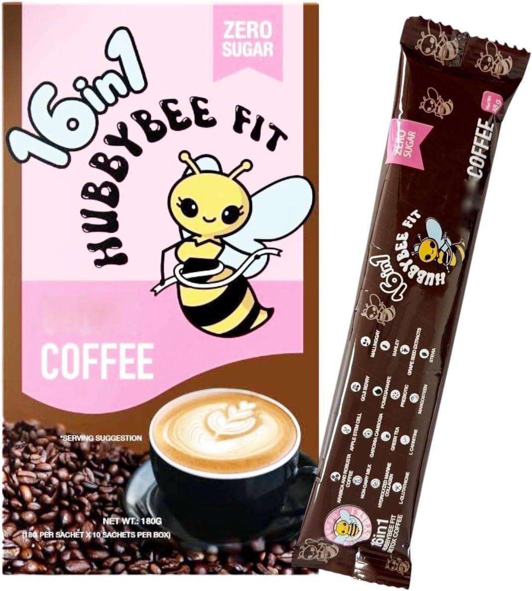 Hubbybee Fit 16 in 1 Coffee - 18g x 10 Sachets | Premium Coffee Blend Infused with Natural Ingredients for Health and Vitality
