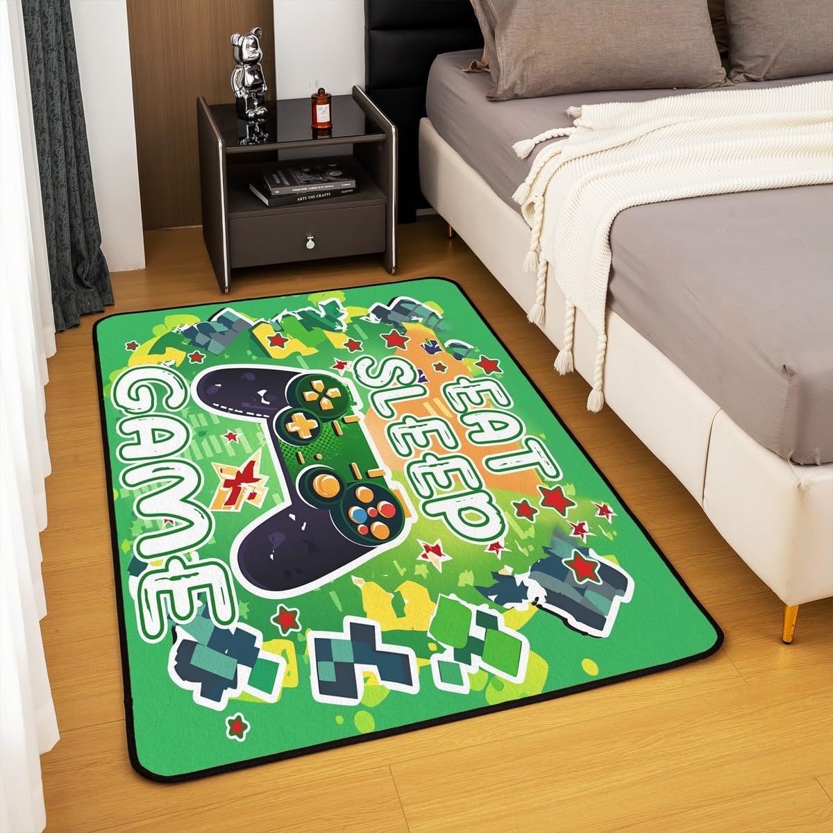 Loussiesd Dywan do salonu dla graczy, 100 x 150 cm, gamingowy dywan akcentujący dla chłopców, dziewcząt, nastolatków, nowoczesny kontroler konsoli do gier, wewnętrzna mata podłogowa, joystick, zielona